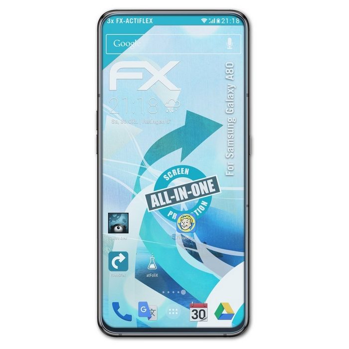 atFoliX Schutzfolie Displayschutzfolie für Samsung Galaxy A80 (3 Folien) Ultraklar und flexibel