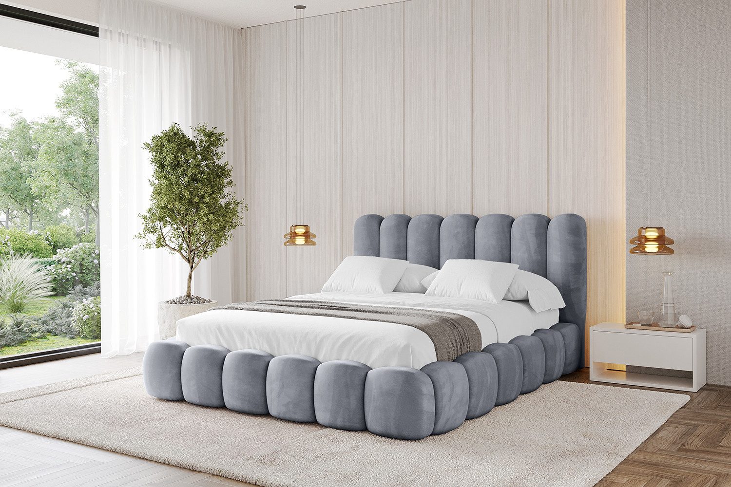 ALTDECOR Polsterbett SENA (Polsterbett mit Bettkasten und Lattenrost, Boxbett mit Matratze), Doppelbett mit Stauraum, Bett mit Kopfteil