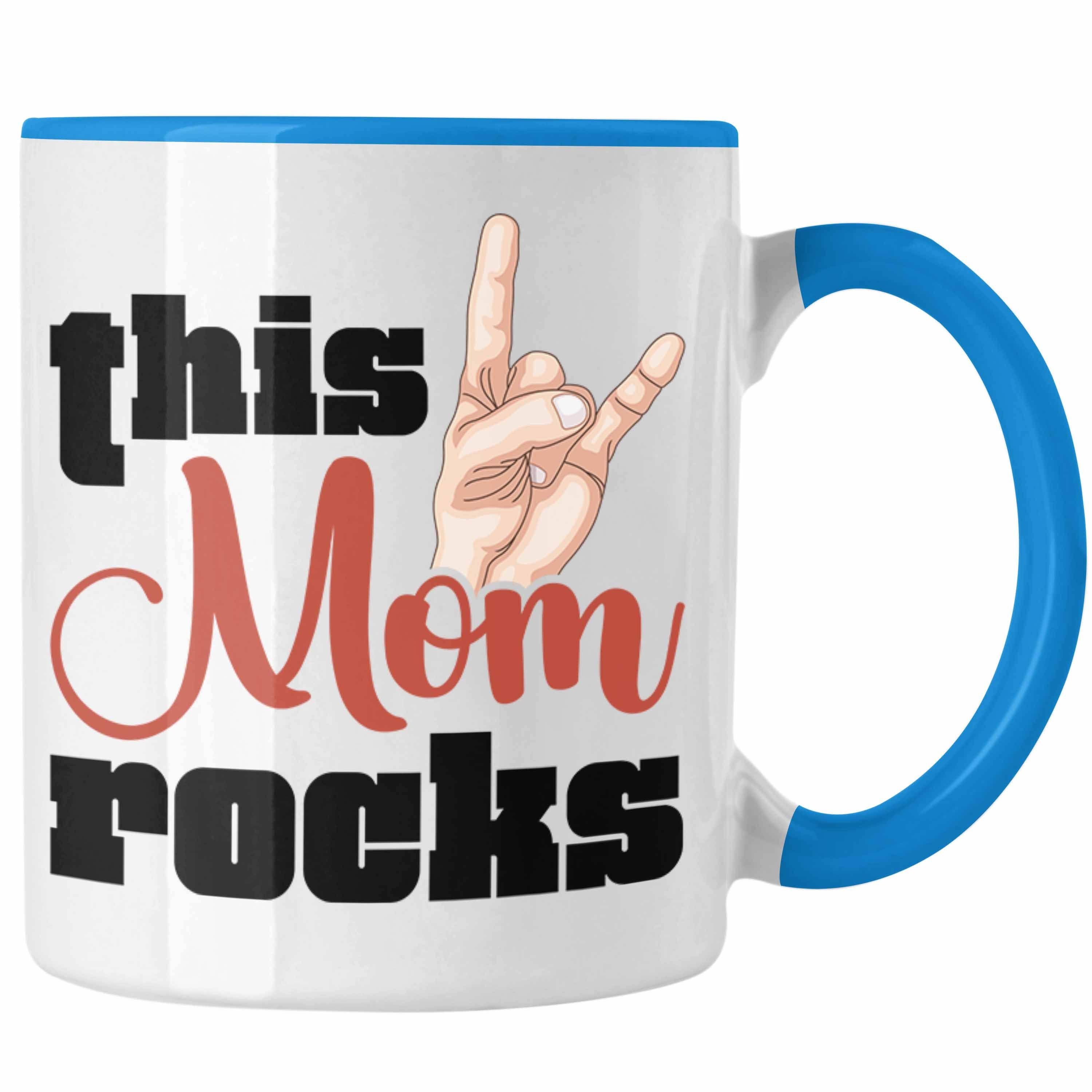 Trendation Tasse Trendation - This Mom Rocks Lustige Tasse Mama Rockn Roll Geschenkidee Blau