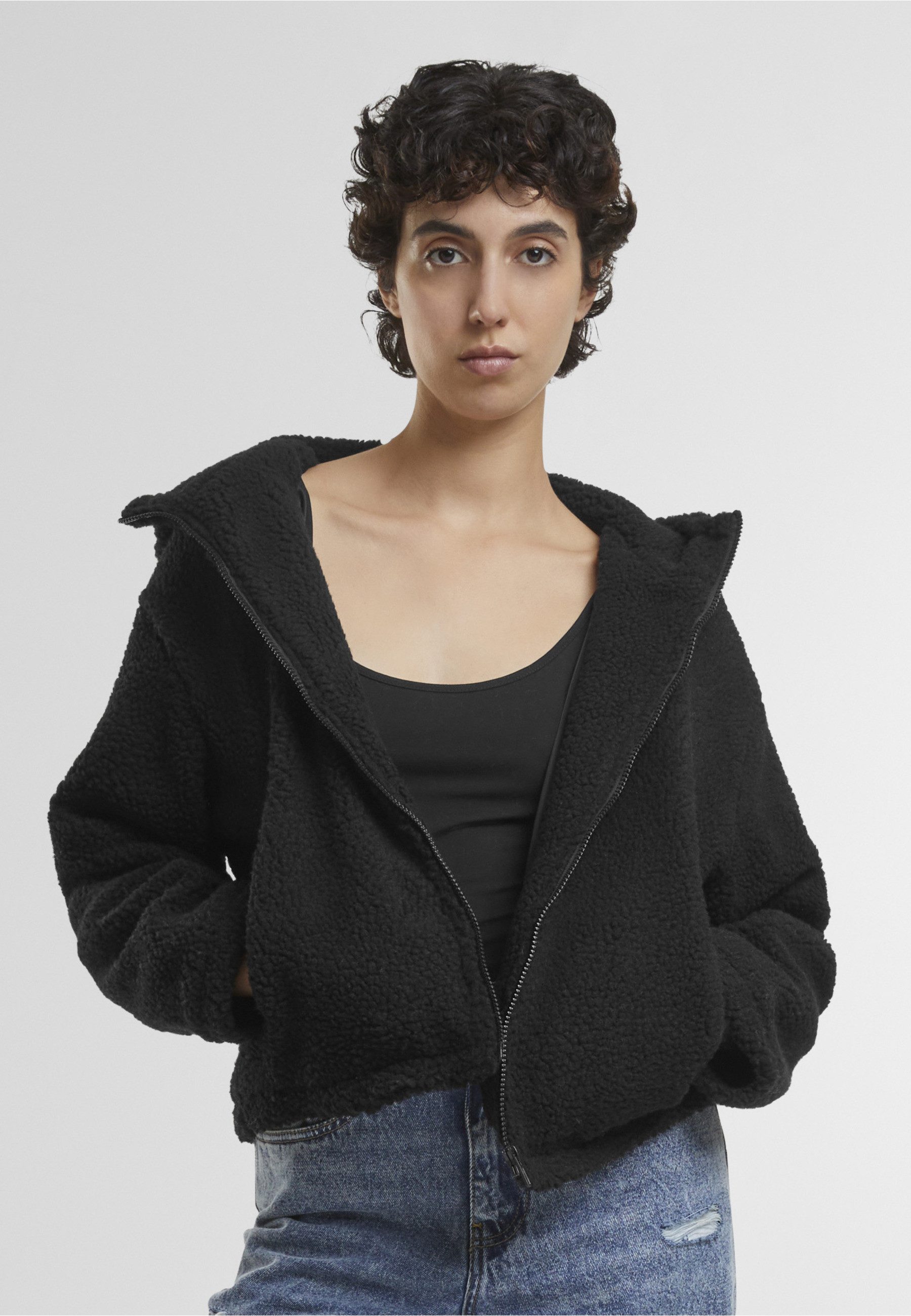 URBAN CLASSICS Langmantel Urban Classics Ladies Short Hooded Sherpa Jacket