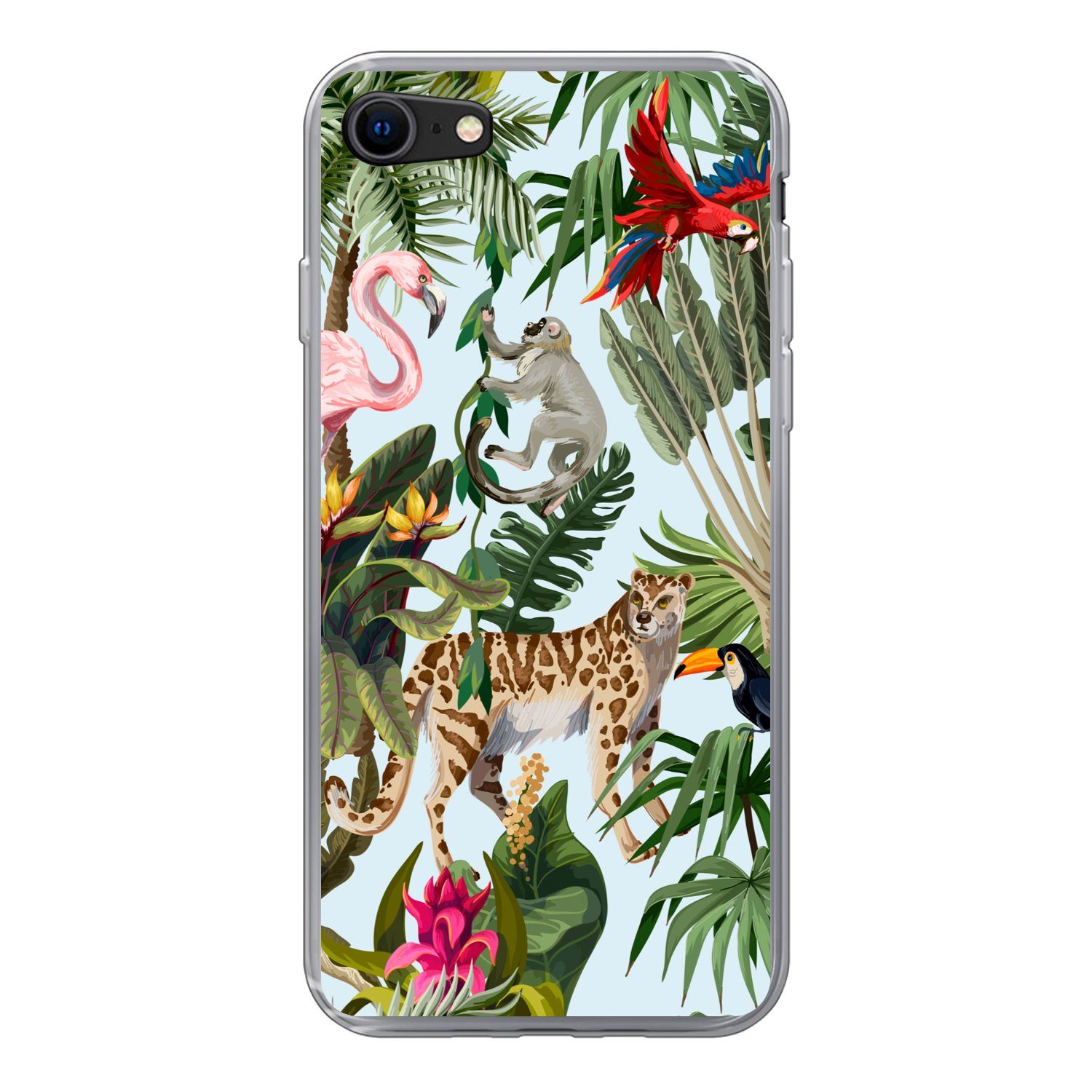 MuchoWow Handyhülle für Apple iPhone 8 Dschungel - Tiere - Mädchen - Kinder - Jungen - Fla, Smartphone-Bumper, Print, Handy Schutzhülle Dünn