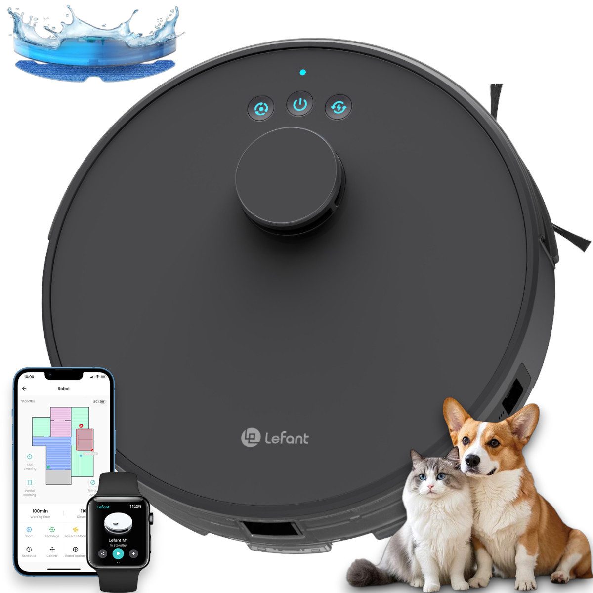 Lefant Saugroboter M1 Staubsauger Roboter mit Wischfunktion, 5500Pa, No-Go-Zonen, 20 W, Beutellos, Ideal Tierhaare, Teppich, Präzise Navigation, Kein Anstoßen an Möbel