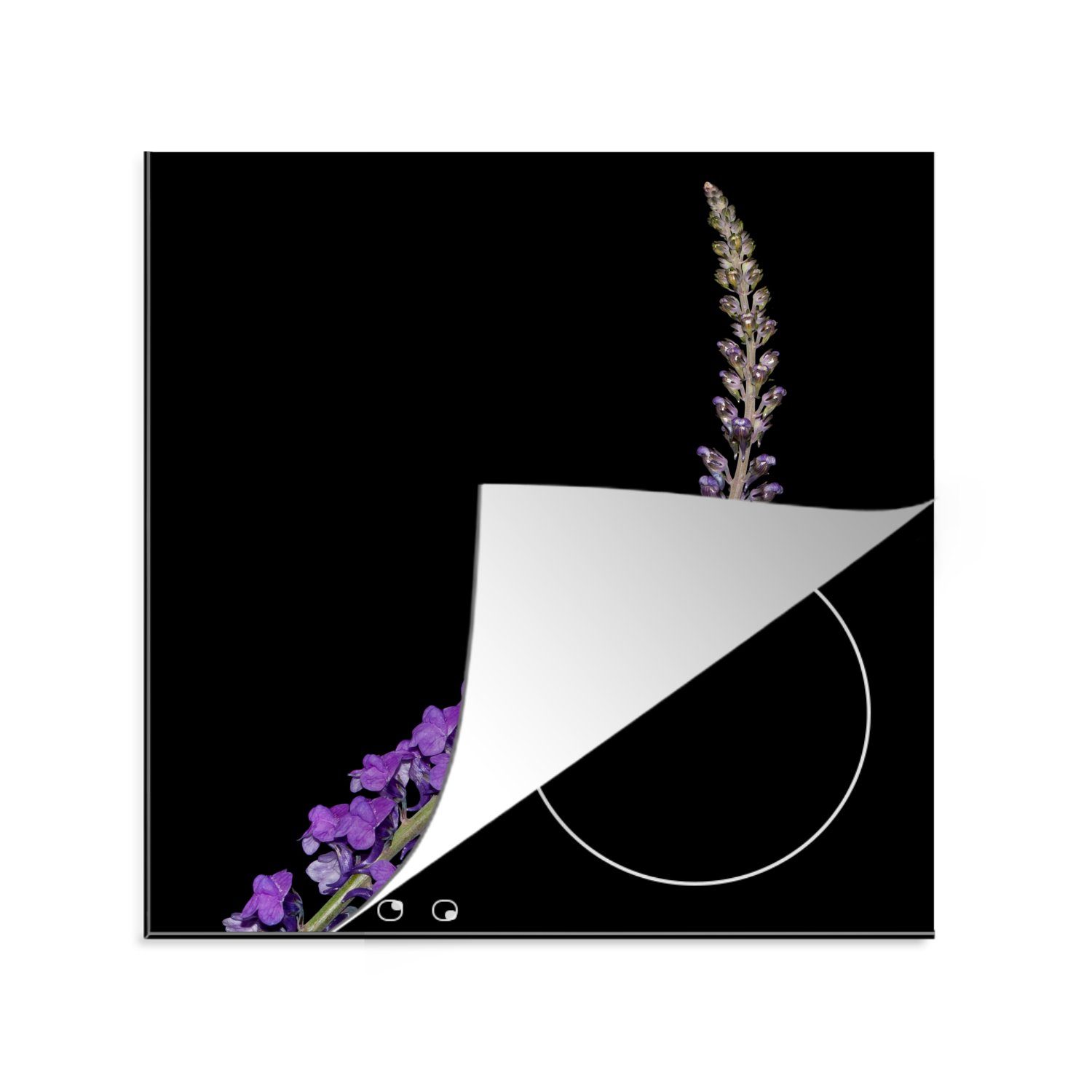 Arbeitsplatte lila Hintergrund, auf Vinyl, für Lavendel cm, tlg), (1 schwarzem küche Einzelner Ceranfeldabdeckung, Herdblende-/Abdeckplatte 78x78 MuchoWow