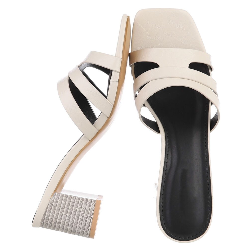 Ital-Design Damen Pantolette mit Blockabsatz und breiten Riemen Pantolette (91971129) Blockabsatz Sandalen & Sandaletten in Beige