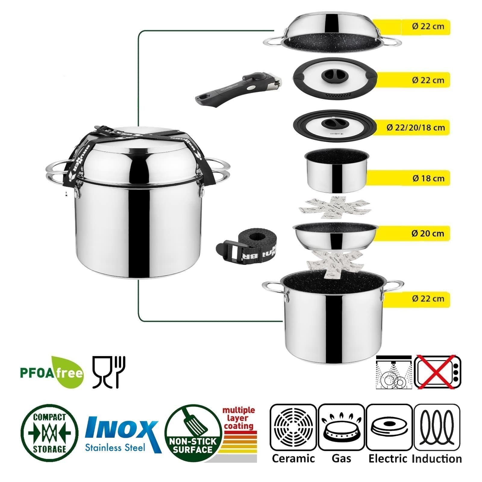 BRUNNER Topf-Set BRUNNER Camping Kochgeschirr Edelstahl ACADEMY NG Stapelbar, Leicht, (8-tlg) – Bild 2 von 5