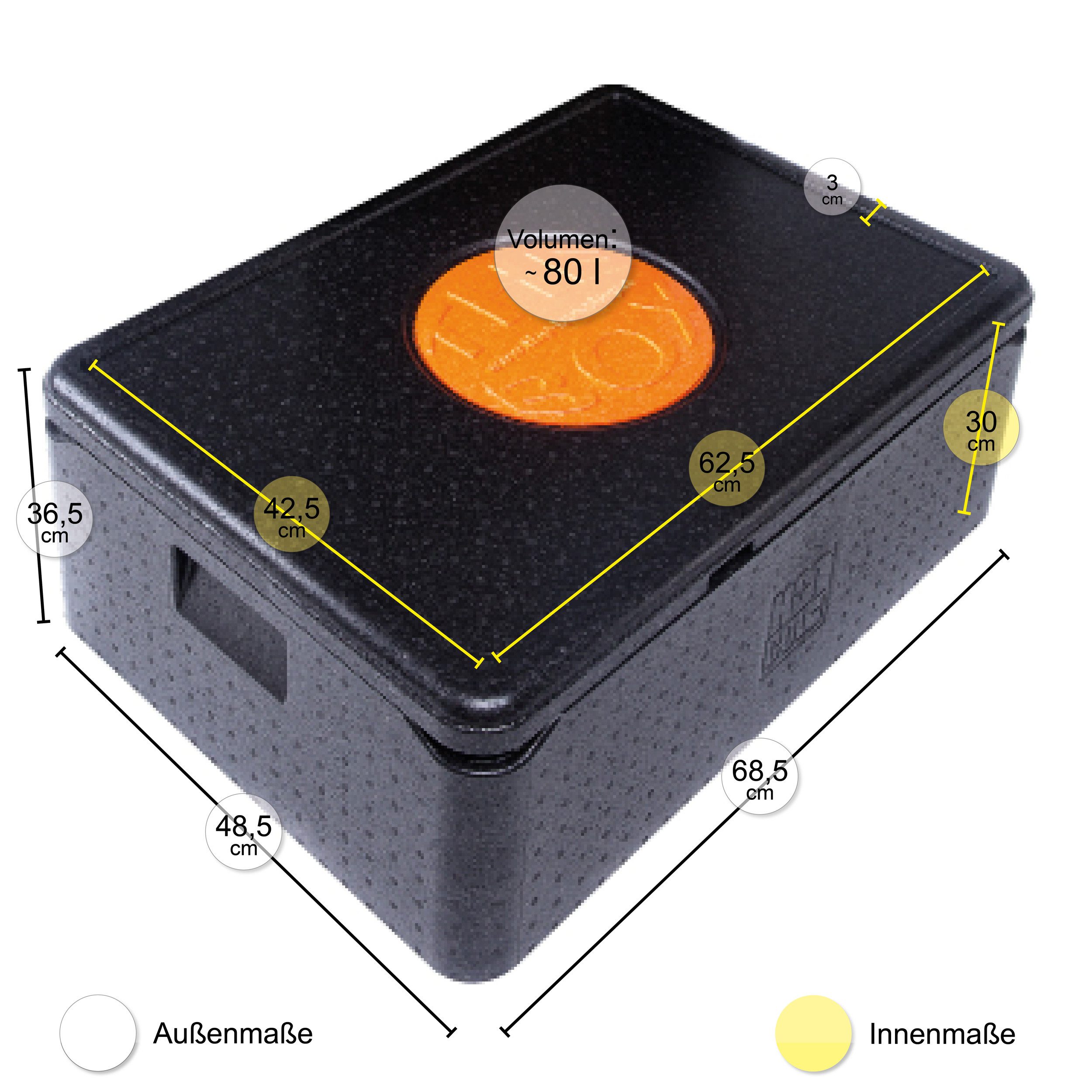 THE BOX Kühlbox The Box Thermobox Universal groß, schwarz, 80 L, H 30 cm- 1 Stück, 80 l