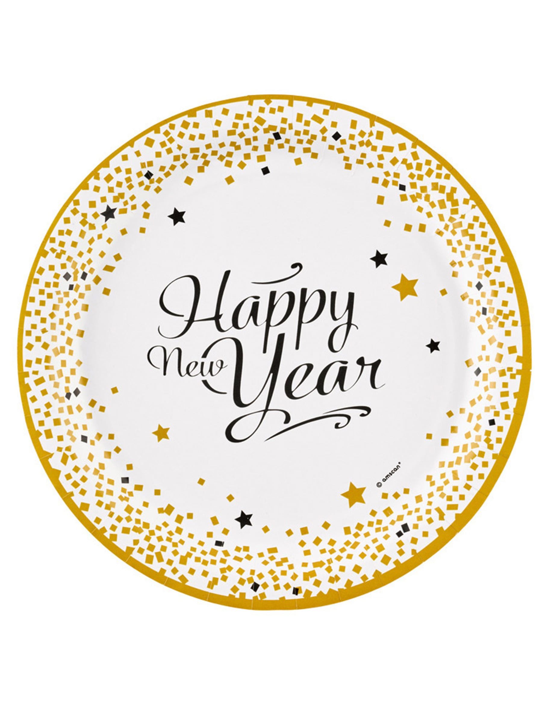 Riethmüller Kostüm Happy New Year Pappteller 8 Stück gold 23 cm