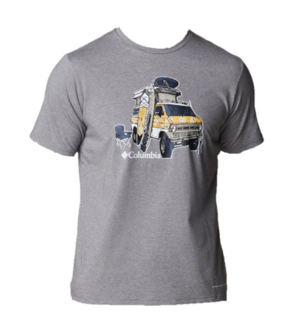 Columbia T-Shirt Men's Sun Trek Short Sleeve Graphic 027 City Grey Heather, H2O Fanatic
