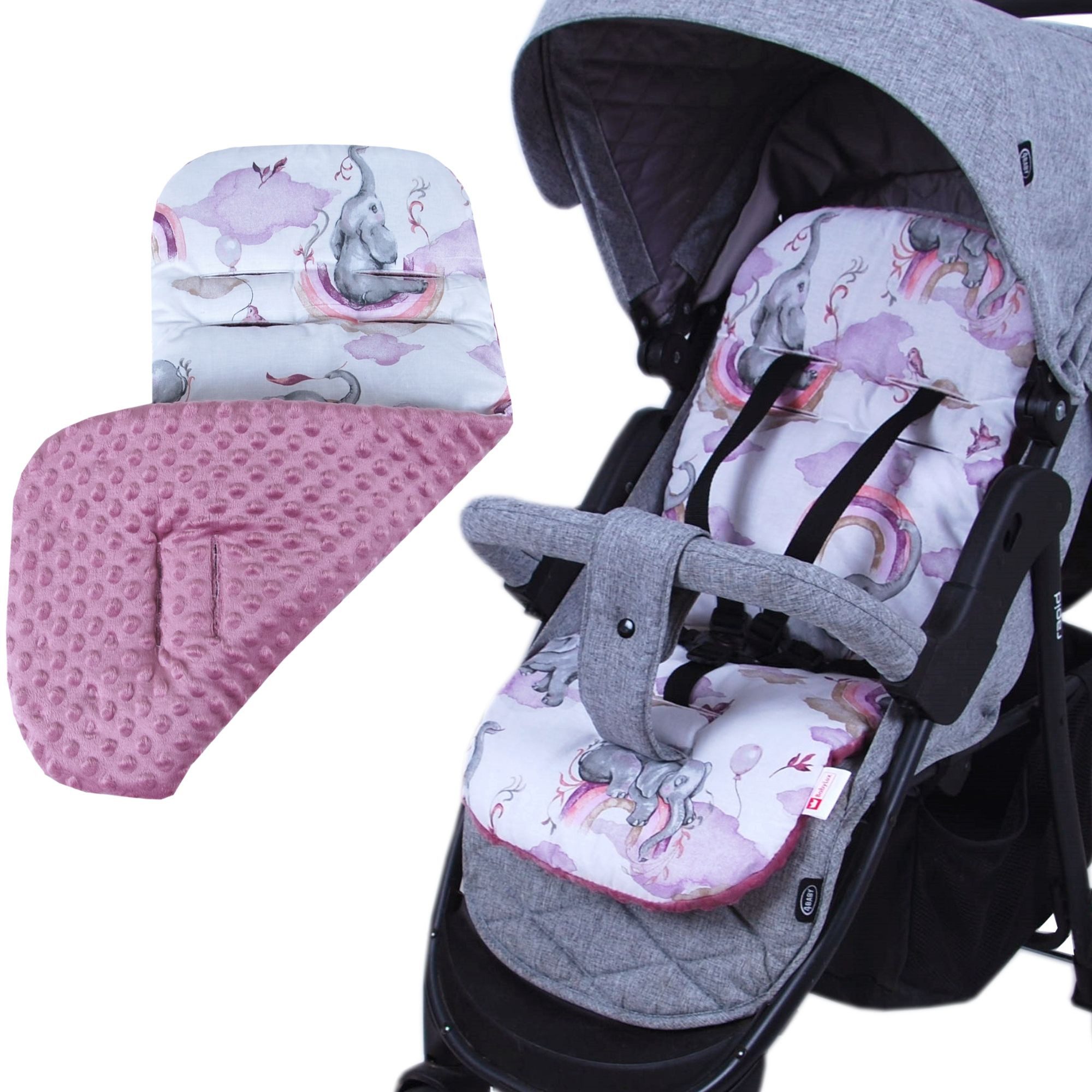 BabyLux Kinderwagenaufsatz Sitzauflage für Kinderwagen Buggy Sitzeinlage Kinderwagenauflage, S125. Elefanten Rosa