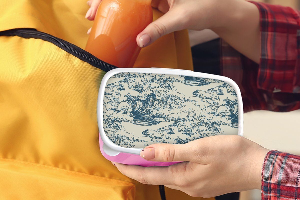 Snackbox, Muster, Wasser Brotbox - Kunststoff Mädchen, Erwachsene, Brotdose Lunchbox MuchoWow (2-tlg), Kinder, - rosa Japan Kunststoff, für