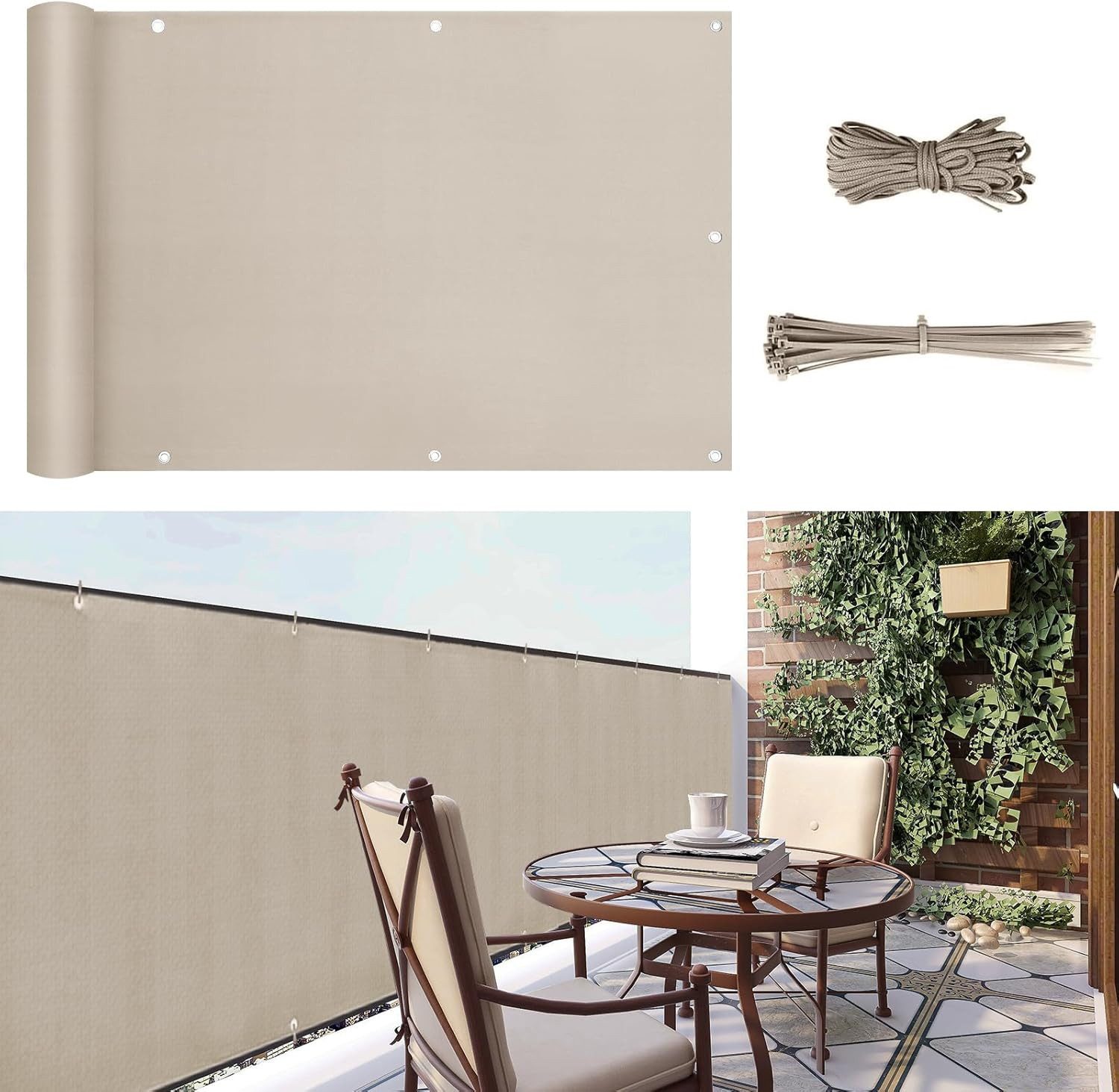 SUNULA Balkonsichtschutz Balkonsichtschutz PES 170 g/m² Blickdicht UV- & Wetterfest ohne Bohren Patentierte Reißfeste Ösen, 99 % Privatsphäre für Balkon & Garten