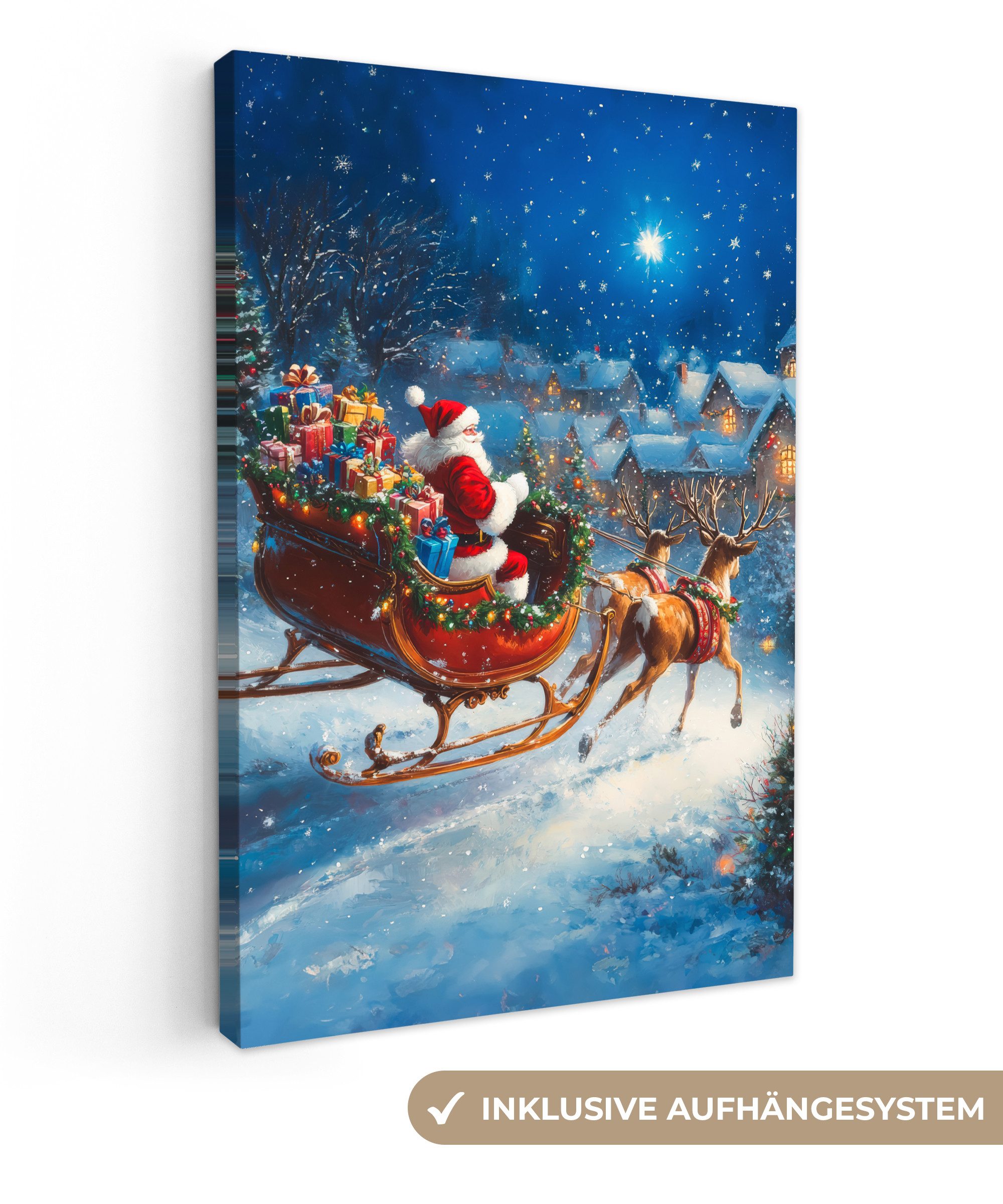 OneMillionCanvasses® Leinwandbild Weihnachtsmann - Rentier - Weihnachten - günstig online kaufen