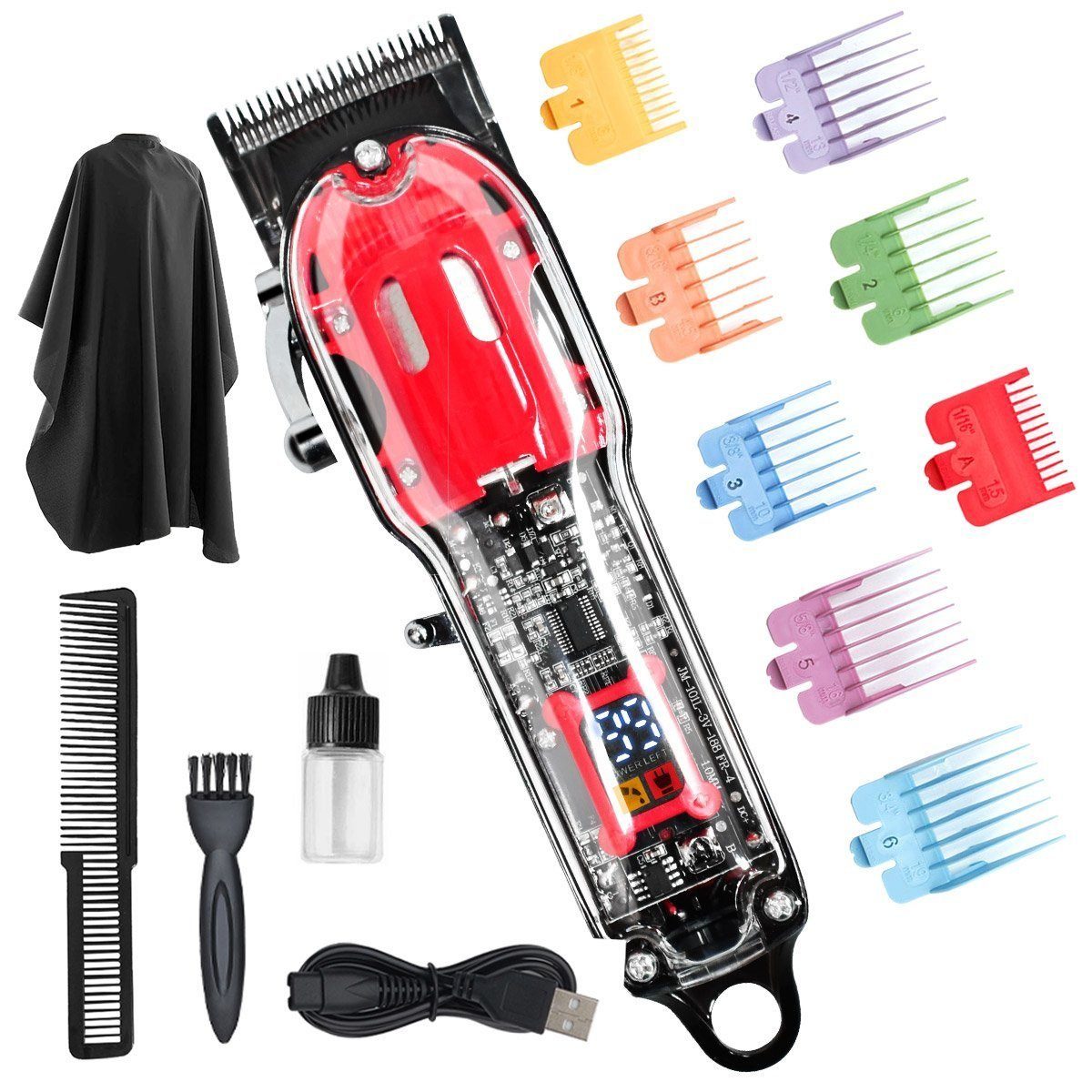 7Magic Haar- und Bartschneider Multifunktionale Transparente Haarschneidemaschine, T-Blade Haarschneider Set IP65 Wasserdicht 8 Kamm in Makrone | Haarschneider
