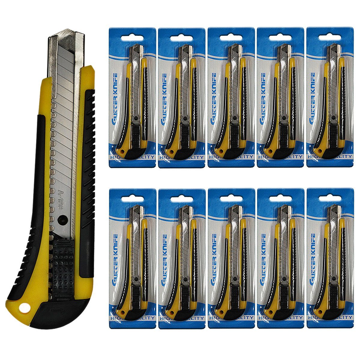 (10-tlg) Stück, Gelb Paketmesser HELO24 10 Cuttermesser Teppichmesser