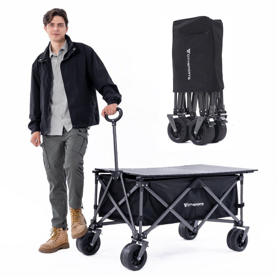 CITYSPORTS Bollerwagen Klappbarer All Terrain 100/150kg faltbar Handwagen für Camping, Strandkarren mit großer Kapazität, für Sport, Einkauf, Camping