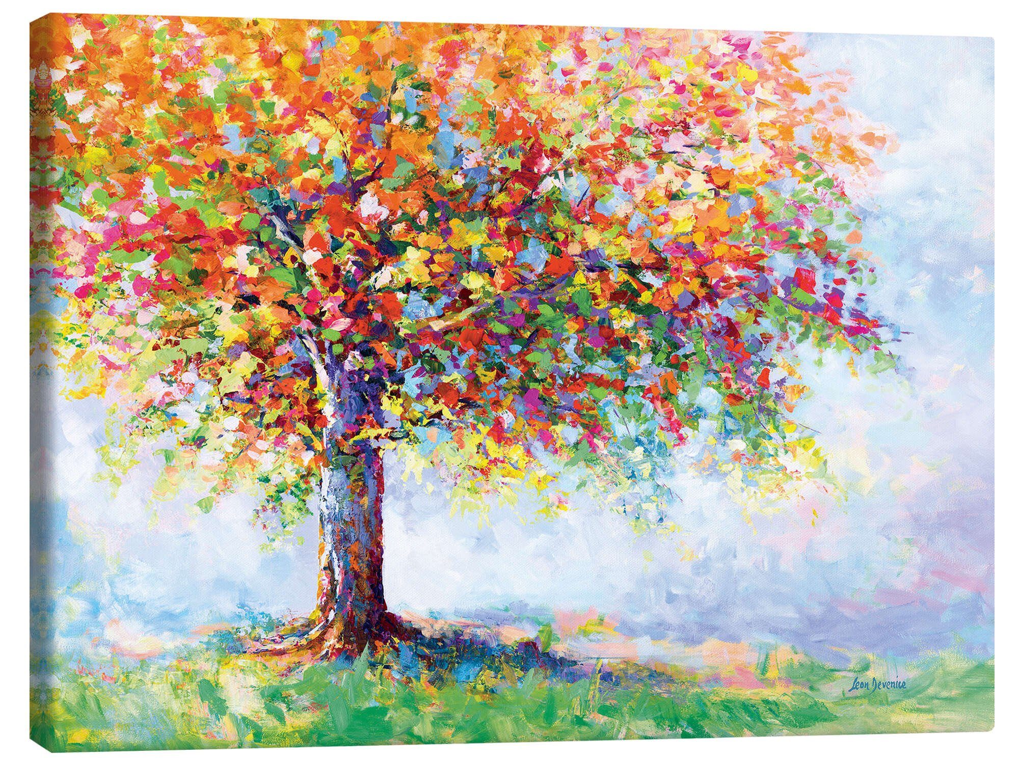 Posterlounge Leinwandbild Leon Devenice, Farbenfroher Baum des Lebens, Wohnzimmer Modern Malerei
