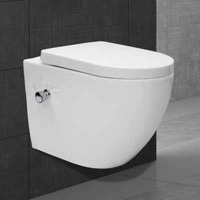 ECD Germany Toiletten-Stuhl Spülrandloses Wand Hänge WC, 360x380x555 mm