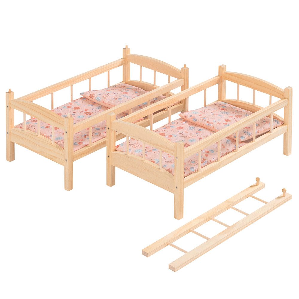howa Puppenbett miniflowers, Puppen Etagenbett Holz, inkl. 2× Bettzeug, für Puppen bis 50 cm