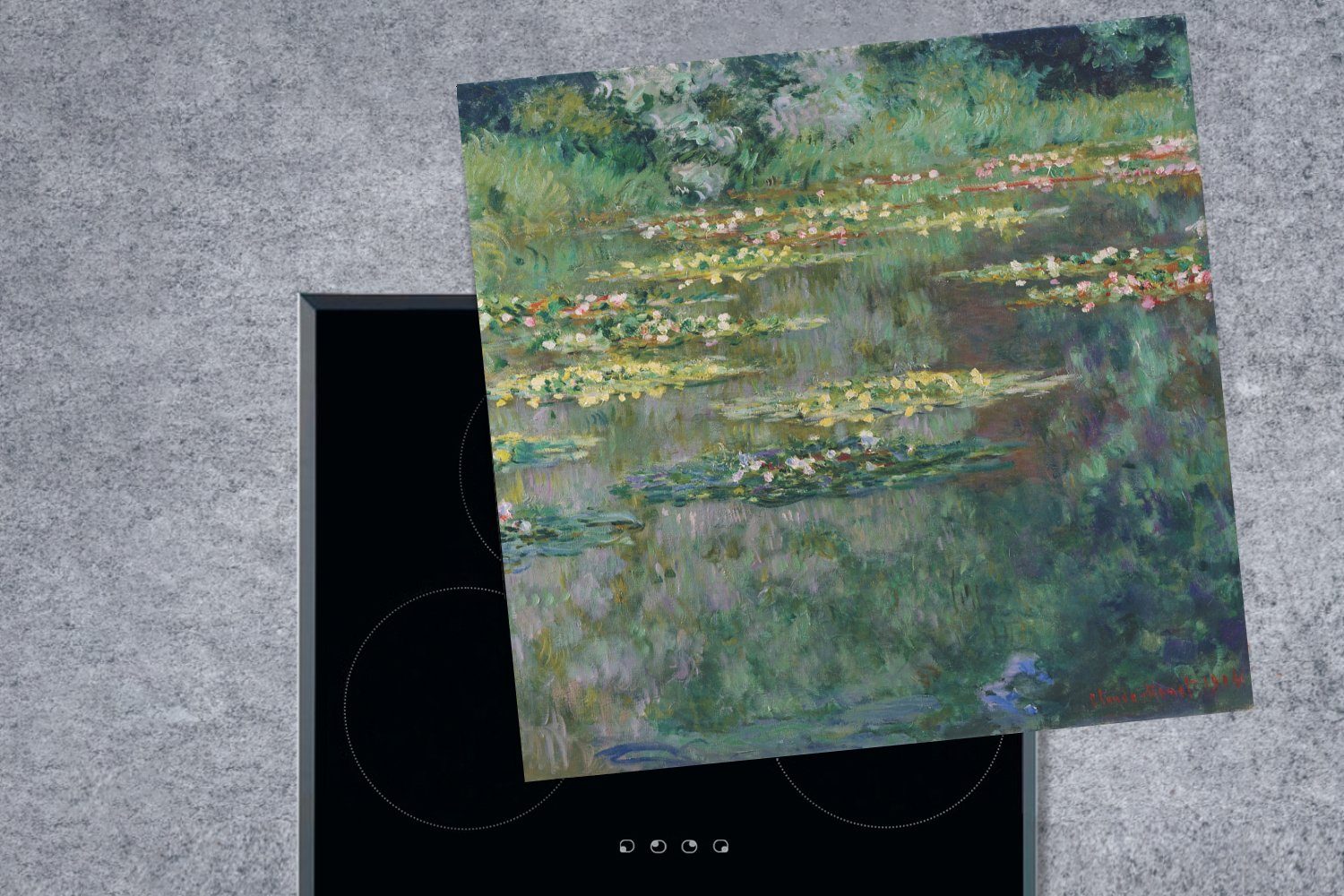 von Claude Herdblende-/Abdeckplatte Gemälde 78x78 Ceranfeldabdeckung, Seerosen für Vinyl, cm, Monet, - küche (1 MuchoWow tlg), Arbeitsplatte