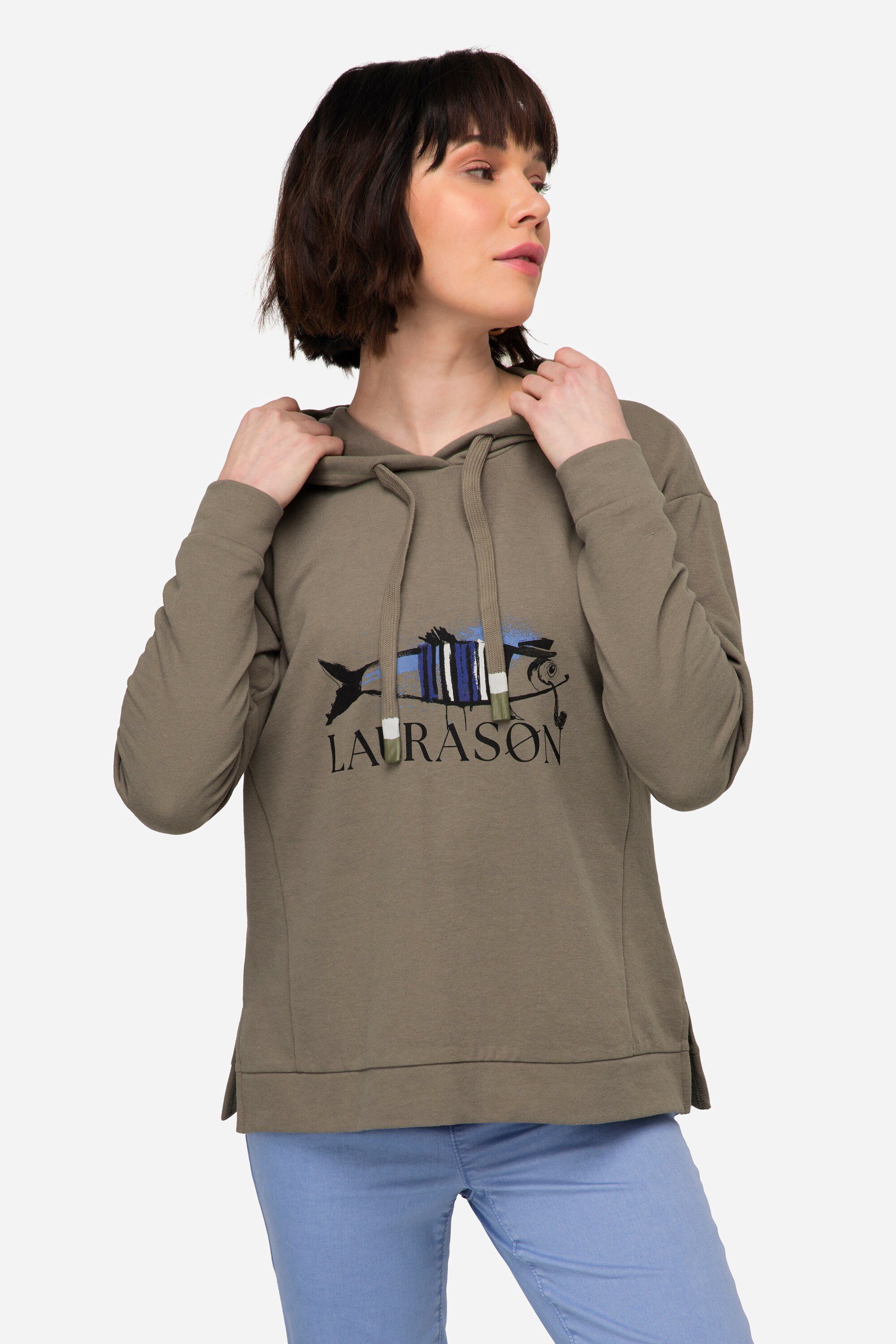 Laurasøn Sweatshirt Hoodie Fisch Motiv Langarm grau Kapuze