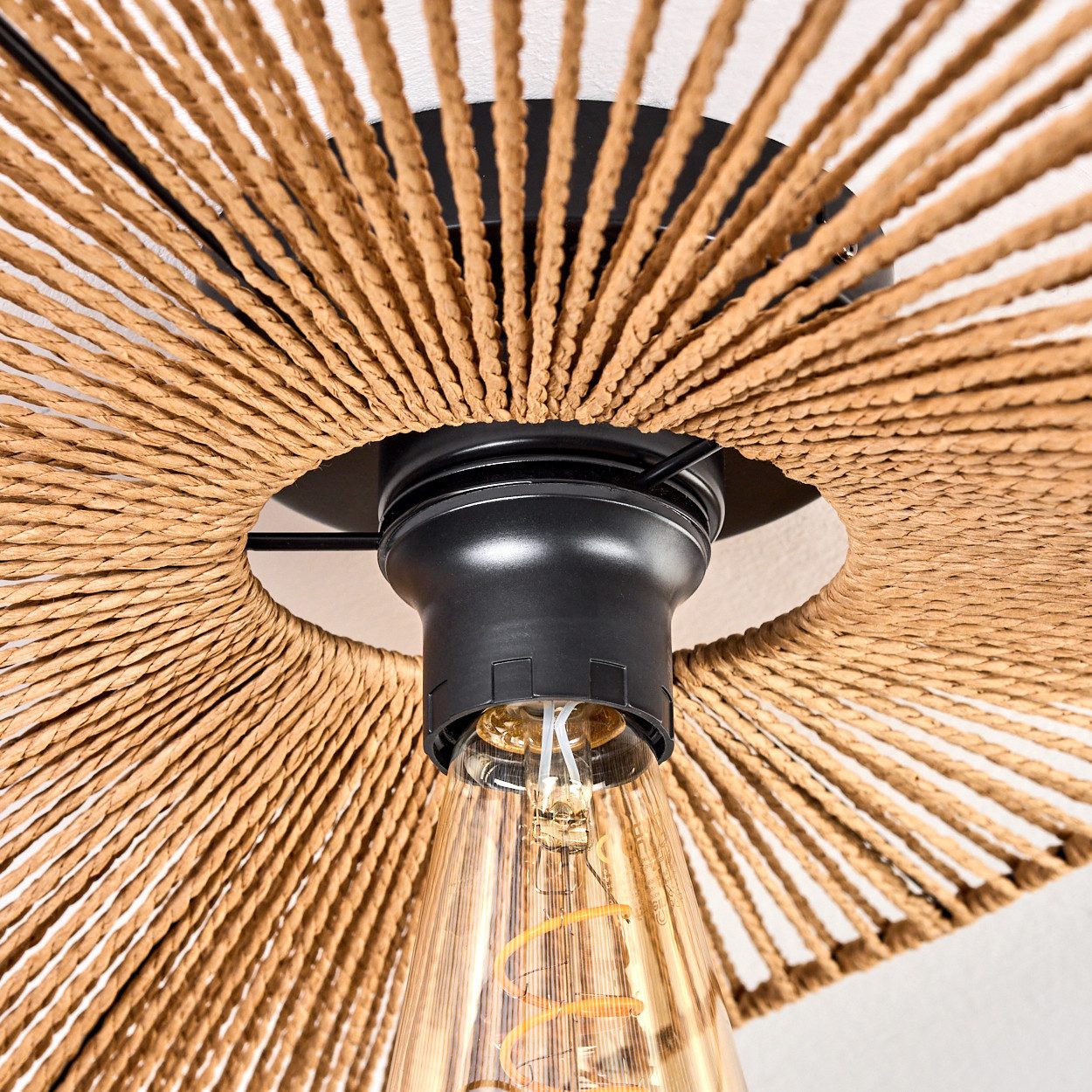 hofstein Deckenleuchte Deckenlampe aus Metall/Papiergeflecht in Schwarz/Naturfarben, ohne Leuchtmittel, moderne Deckenleuchte im Boho-Design mit Lichteffekt, E27