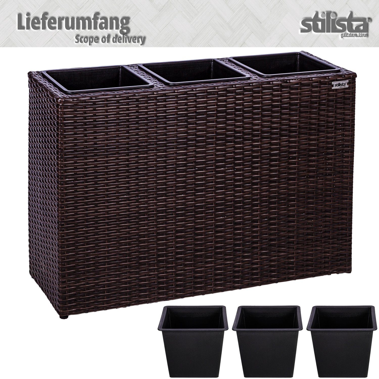 Innentöpfe, herausnehmbare Farbwahl x Polyrattan Braun STILISTA x 84 Blumenkasten, Pflanzkasten 60 Blumentopf cm, Pflanzkübel 3 29