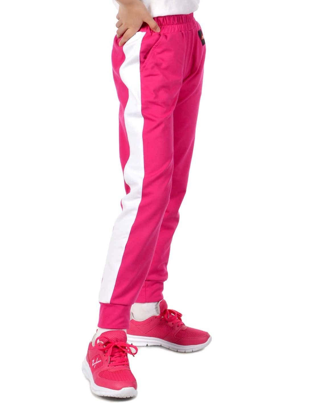 KMISSO Sporthose Mädchen Stoff Freizeithose Streifeneinsatz Pink (1-tlg) 30358 Casual