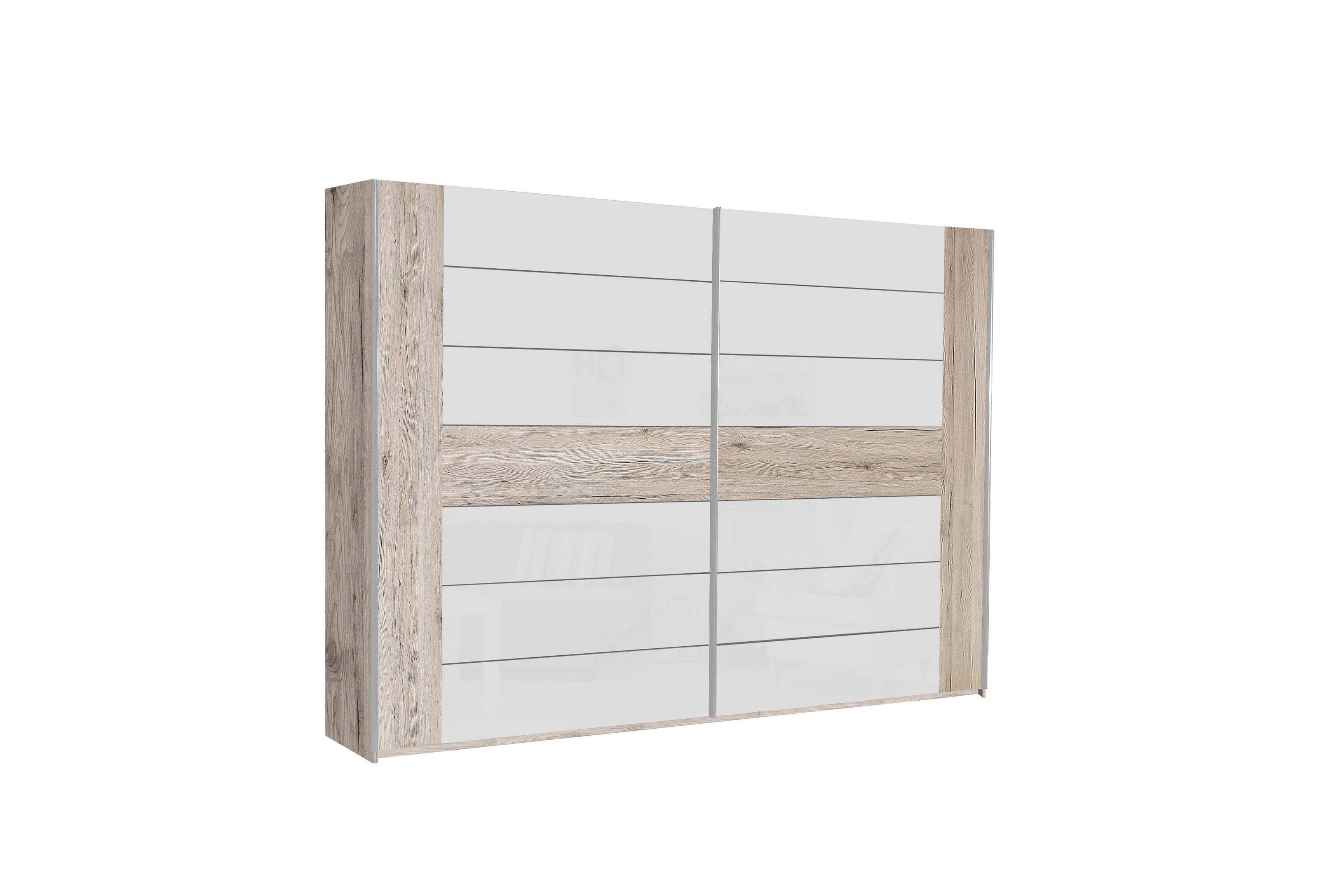 Kleiderschrank in Sandeiche / Weiss Glanz - 269,9x209,7x61,2 (BxHxT)