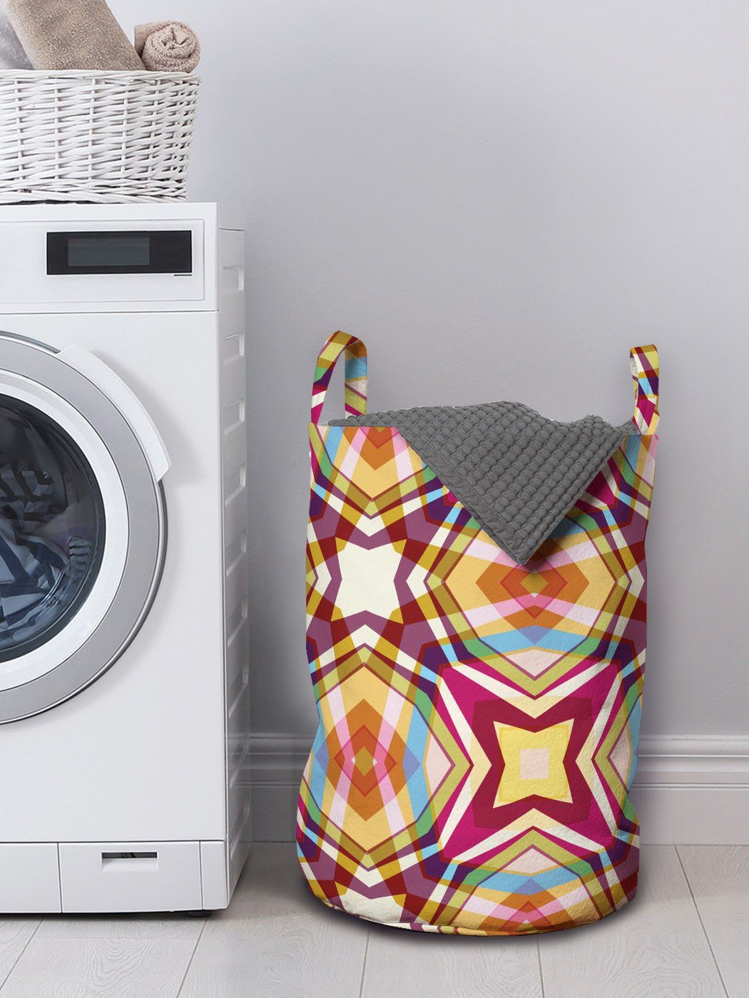 Wäschesäckchen Abstrakt Abakuhaus für Retro Wäschekorb Vibrant mit moderner Griffen Waschsalons, Kordelzugverschluss