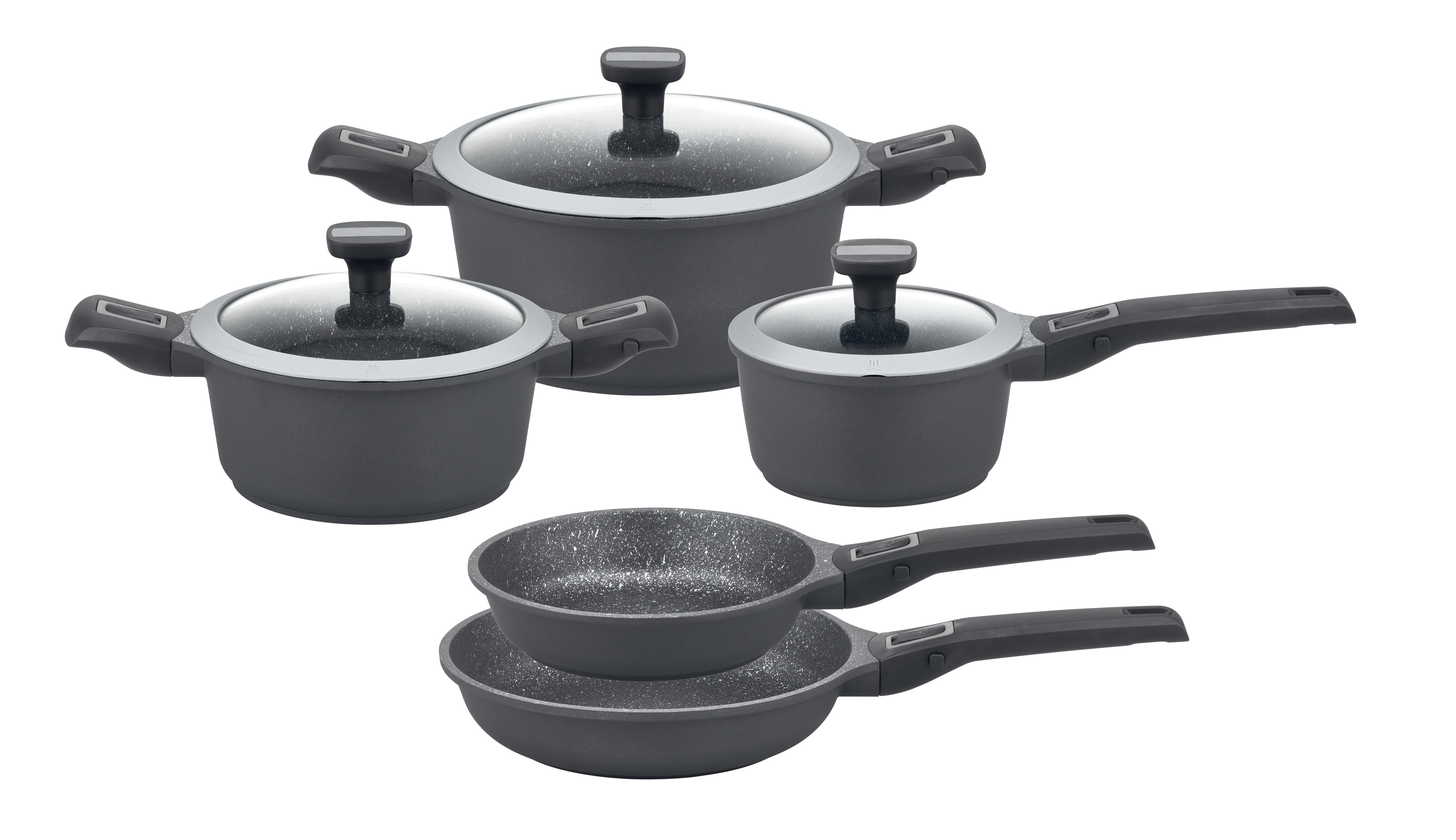 GSW Topf-Set Easy Click, Aluminiumguss (Set, 8-tlg., Kochtopf 20/24 cm, Kasserolle 16 cm, Bratpfanne 20/24 cm), Induktion