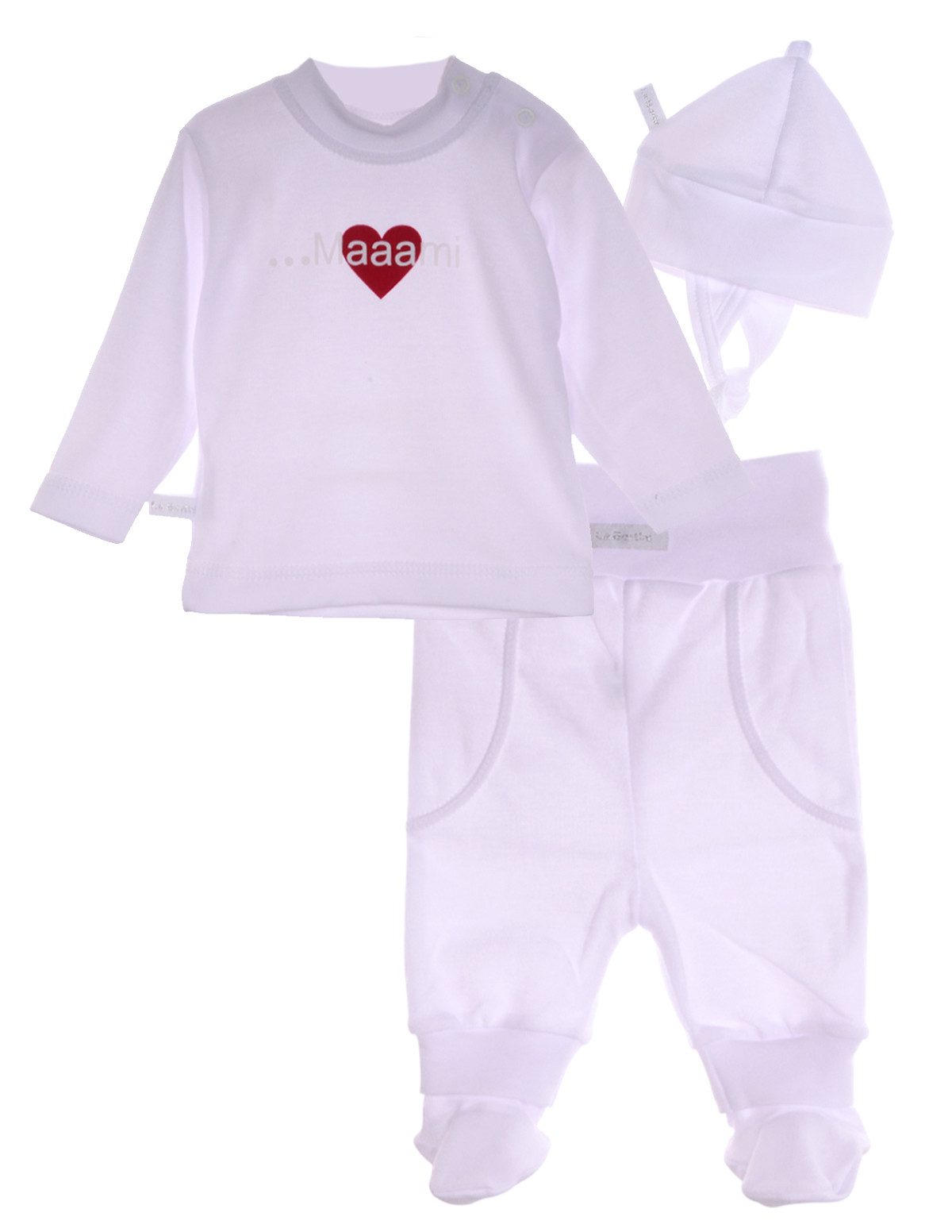 Langarmshirt & Hose Baby Anzug 3tlg in Weiß Langarmshirt Hose Mütze