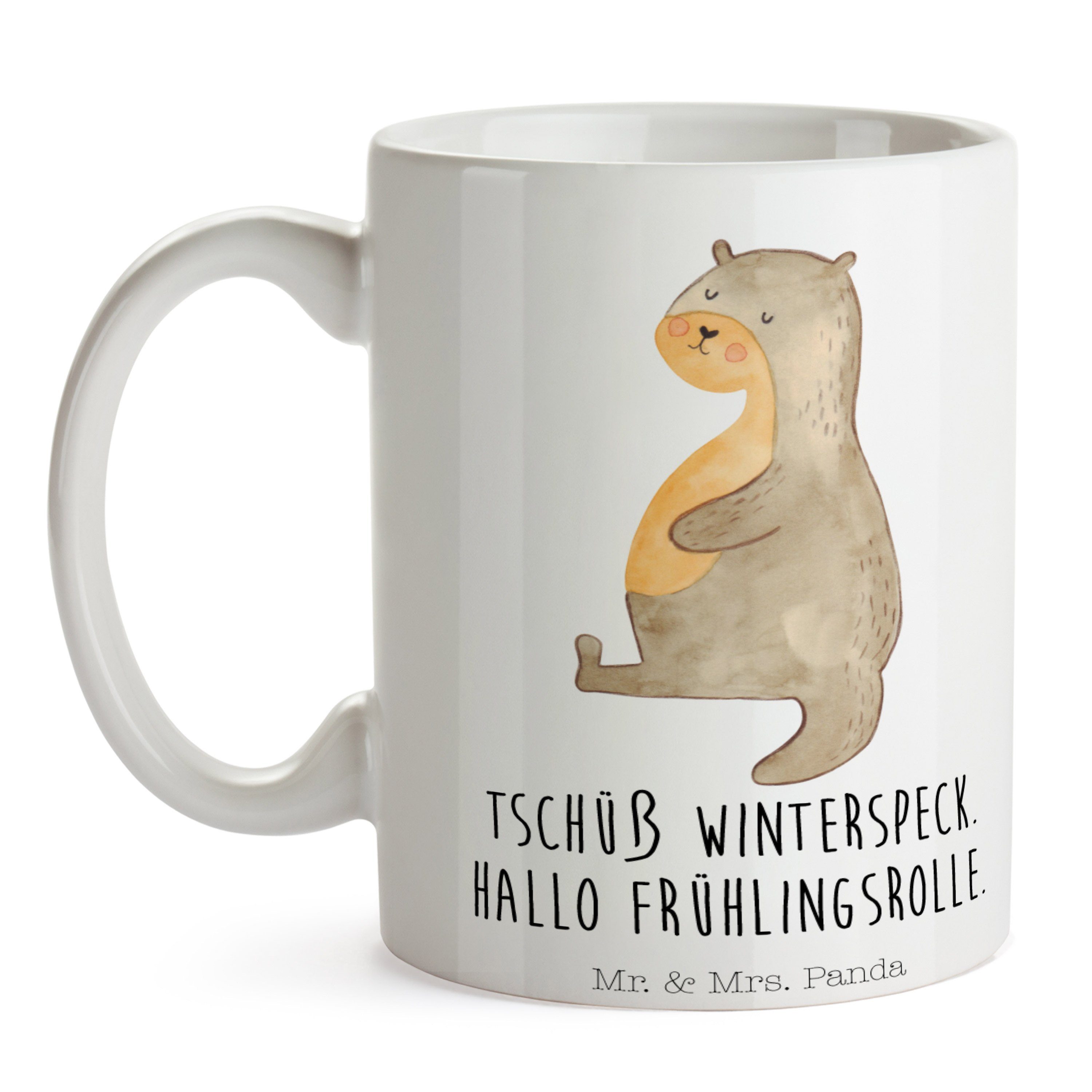 - Geschenk, Tasse Panda Seeotter, satt, Keramik Tasse, Mr. Mrs. & dick, - Bauch Geschenk, Otter Weiß