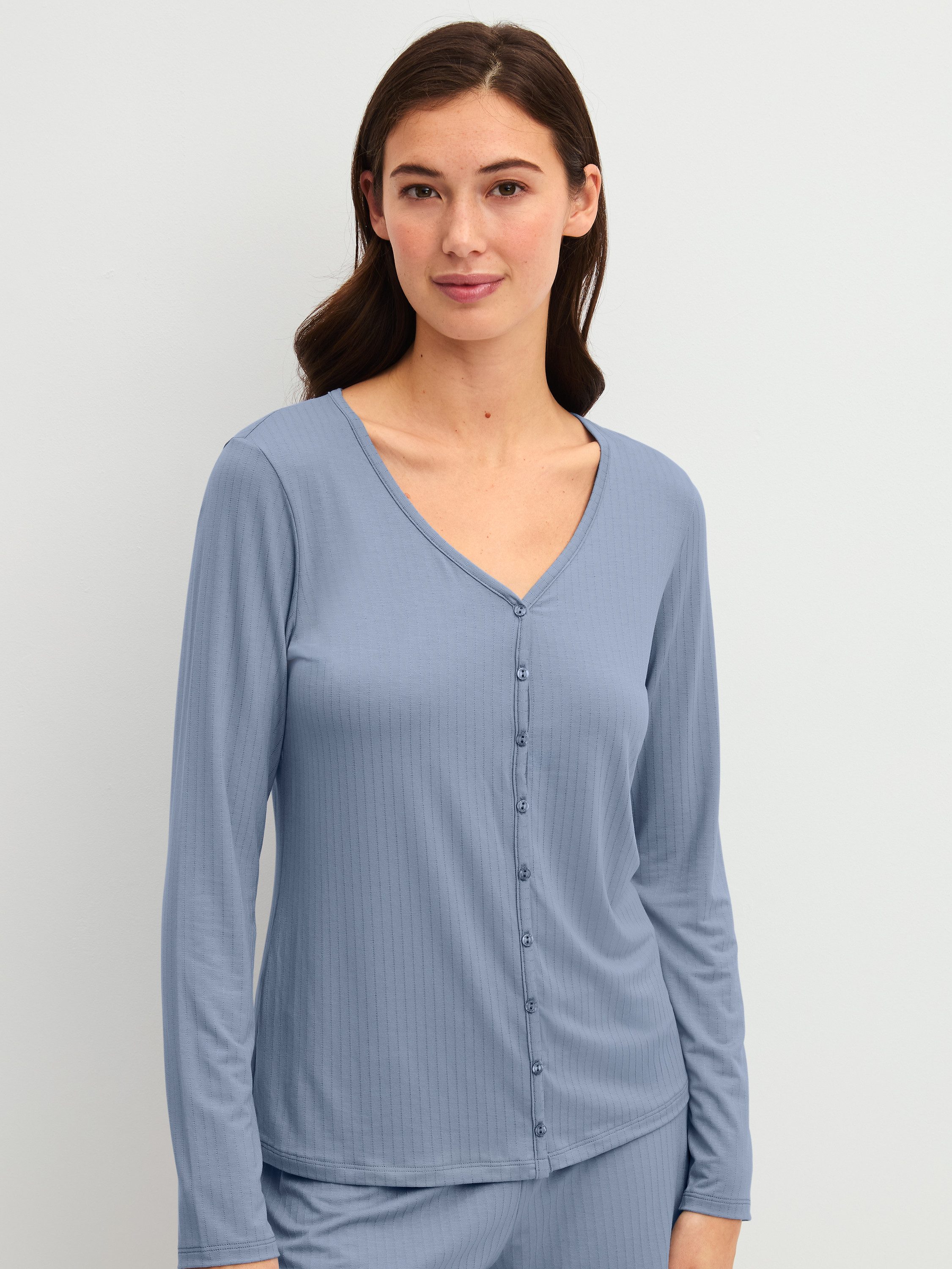 CALIDA Langarmshirt Etude Ajours Damen (1-tlg) weiche Modalqualität, moderne Knopfleiste, lockerer Schnitt