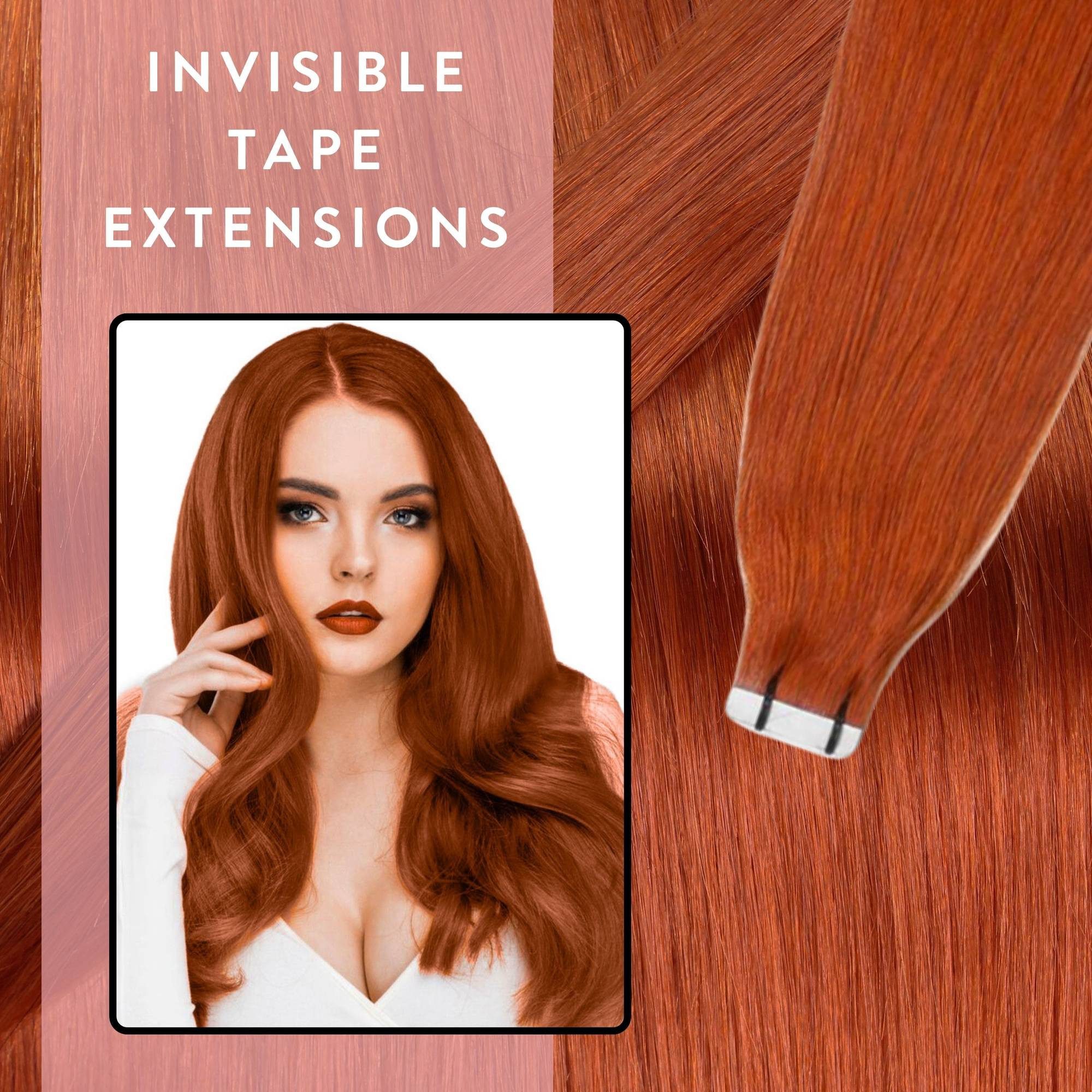 hair2heart Echthaar-Extension Invisible Tape Extensions - Premium #8/43 Hellblond Rot-Gold 40cm