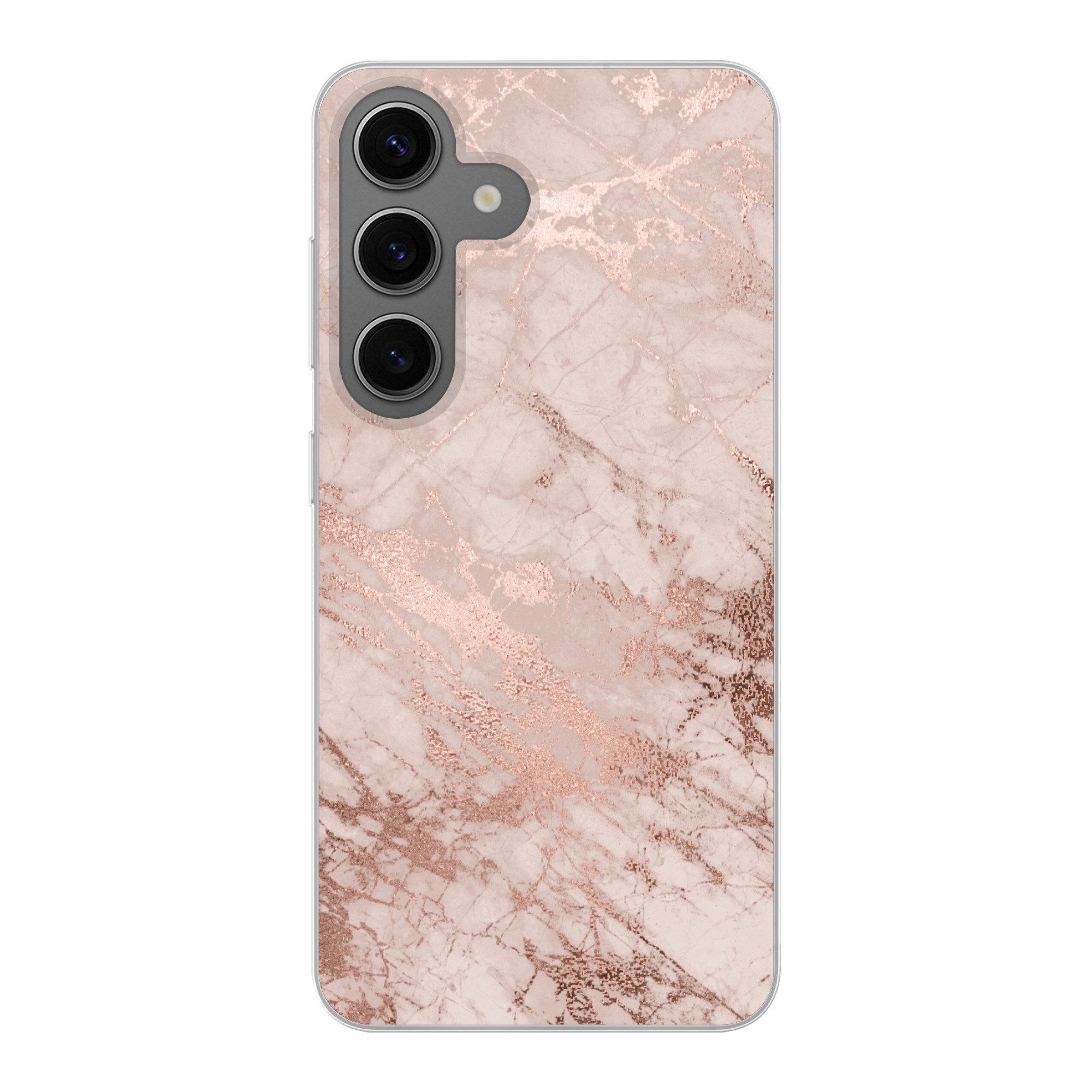 MuchoWow Handyhülle für Samsung Galaxy S24 Marmor - Rosa - Luxus - Marmoroptik - Glitzer -, Phone Case, Silikon, Schutzhülle Dünn