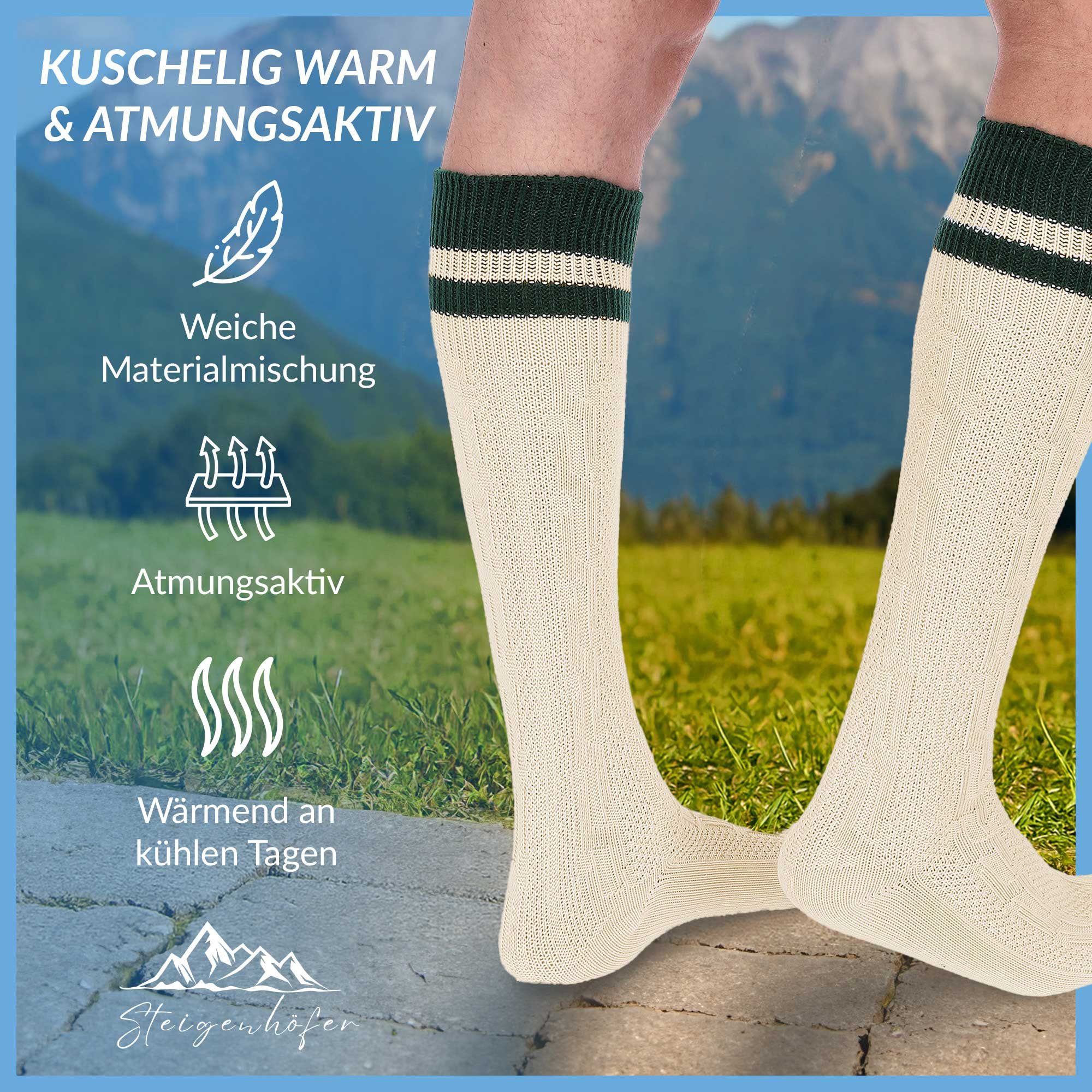 Steigenhöfer Manufaktur Trachtensocken mit Zopfmuster und Steifen - Elastische Socken für Herren und Damen Bayerische Trachtenstrümpfe aus Baumwolle für dein Ok – Bild 4 von 5
