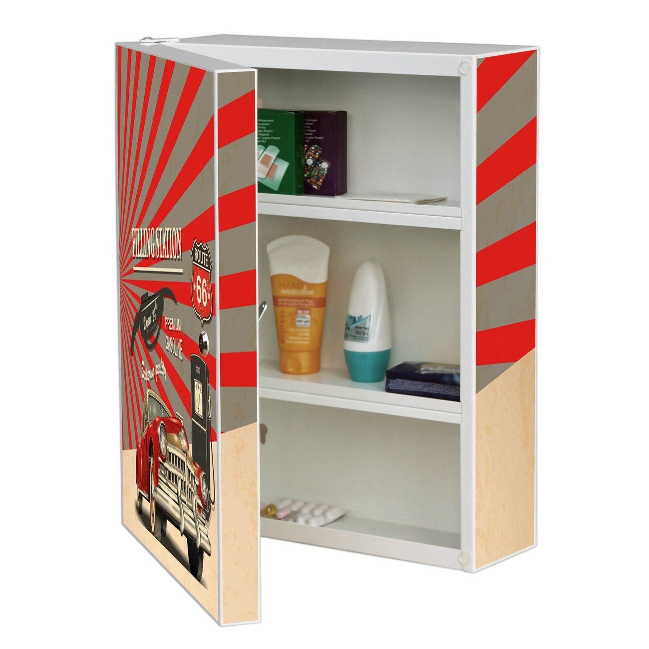 banjado Medizinschrank Stahl Filling Station (abschließbar, 3 große und 2 kleine Fächer) 35 x 46 x 15cm