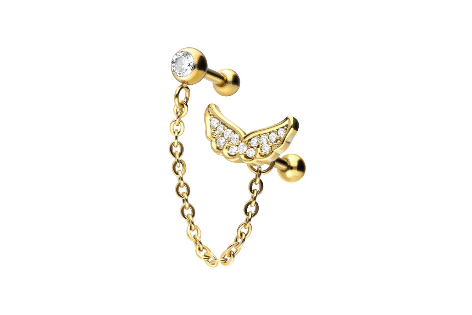 Piercing-Set Chirurgenstahl Ohrpiercing KRISTALLFLÜGEL + KETTE