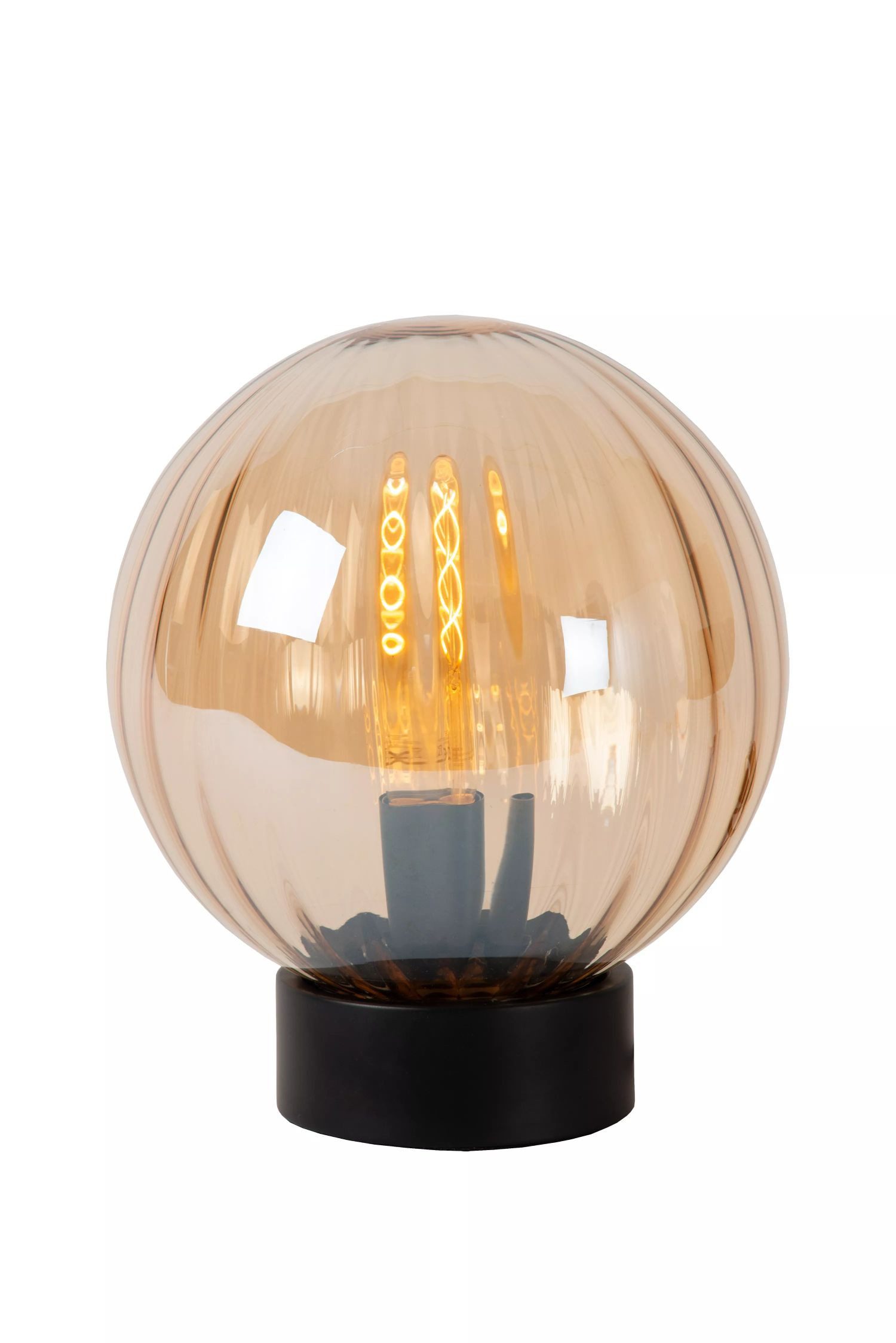Licht-Erlebnisse Nachttischlampe ILIOR, ohne Leuchtmittel, Metall Rauchglas E27 rund Ø 25 cm 29 cm hoch Schwarz Bernstein Modern