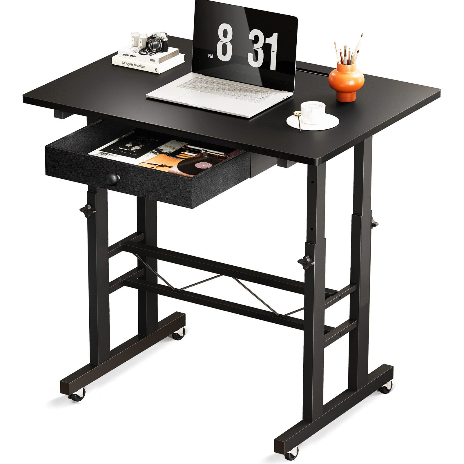 GTPLAYER Eckschreibtisch Höhenverstellbarer Schreibtisch, Computertisch Laptoptisch, mit Schubladen,Tisch höhenverstellbar 80 * 50*(73-115) cm