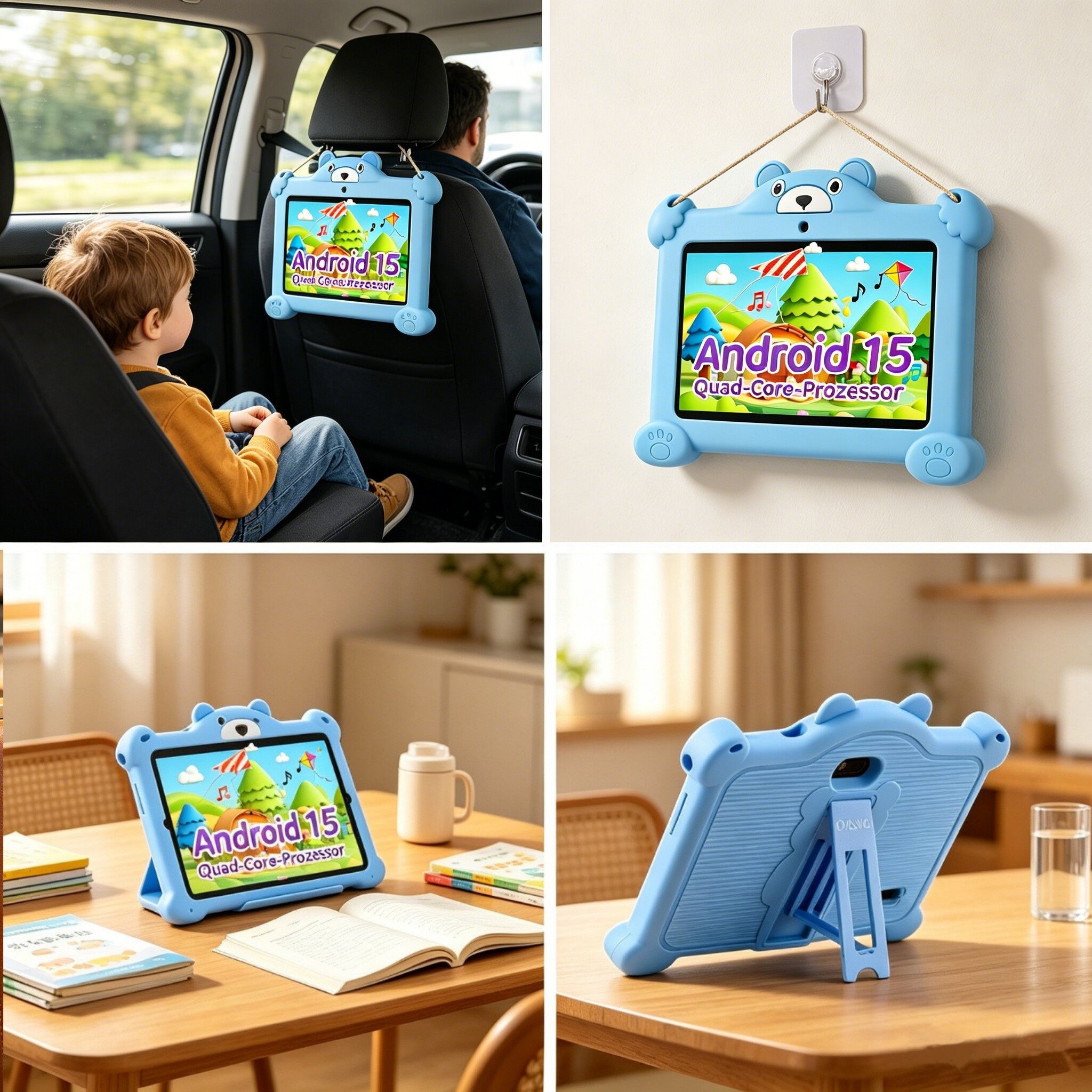 LETGOSPT 7 Zoll 4GB+64GB WiFi Bluetooth IPS HD-Display Android 15 Kinder Tablet (7", 64 GB, Android 15, WiFi, ab 3 Jahren Dual-Kamera mit Hülle & Stift, Google Kids Space Gemini AI)