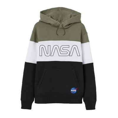 NASA Kapuzensweatshirt NASA-Sweatshirt für Jugendliche, Schwarz/Weiß/Khaki Gestreift, 100%