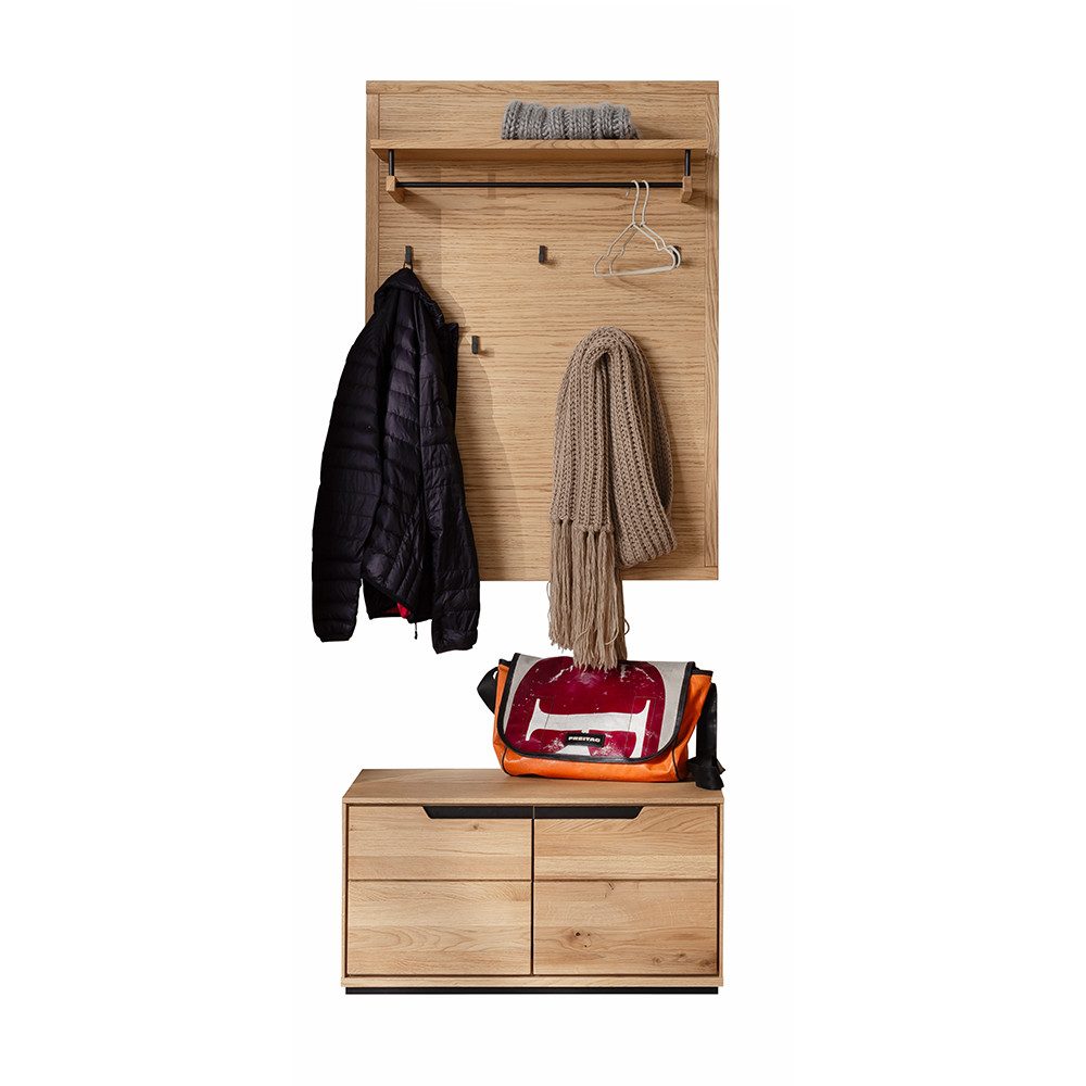 Lomadox Garderoben-Set AVESTA-06, (Spar-Set, 2-St., Garderobenbank Garderobenpaneel), in Eiche teilmassiv, grifflos