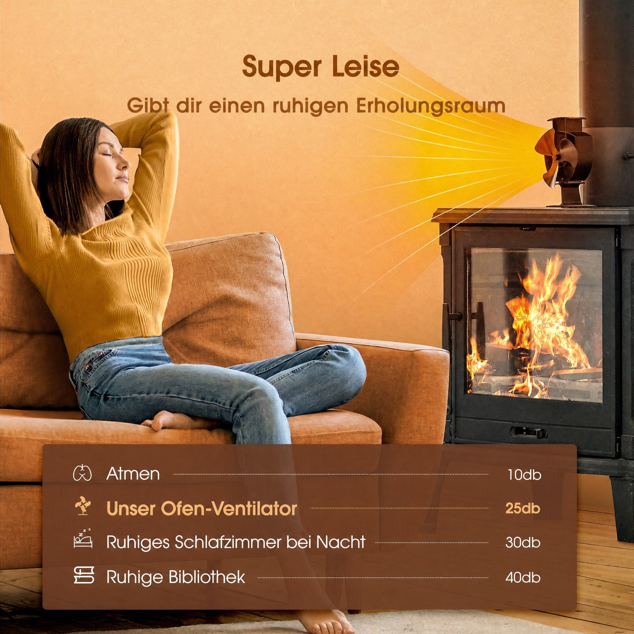 Wootoy Kaminventilator Mini Ofenventilator mit Magnetbefestigung leiser 4-Flügel Heizlüfter, thermoelektrisch 105 CFM für für Kamin Kaminöfen Holzöfen Öfen