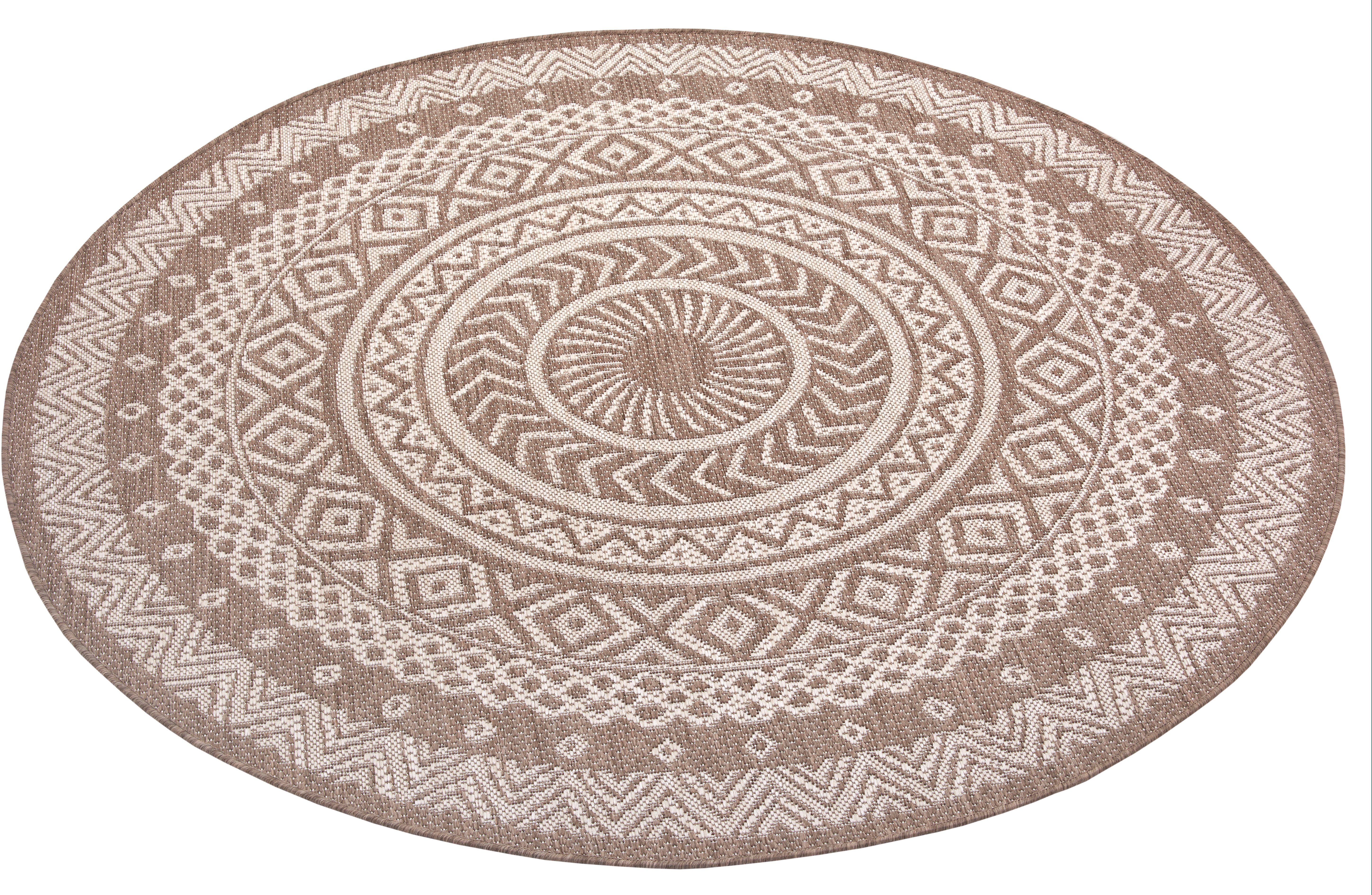 Teppich Sia, Leonique, rund, Höhe: 3 mm, Mandala Teppich, Boho, wetterfest & UV-beständig, besonders flach