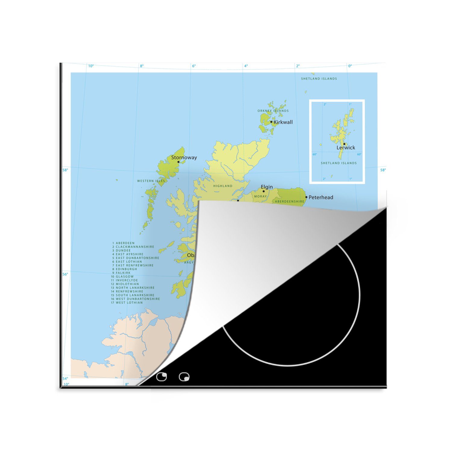 78x78 Schottland, Herdblende-/Abdeckplatte tlg), MuchoWow küche Karte für cm, Grüne Arbeitsplatte (1 Ceranfeldabdeckung, von Vinyl,