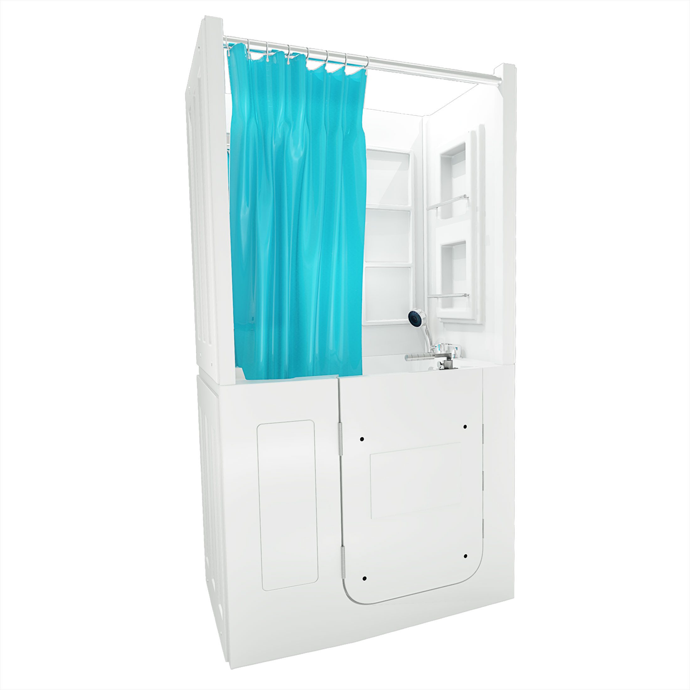 AcquaVapore Komplettdusche Seniorendusche Wanne mit Tür S08D-A-L 68x110x205cm, inklusive Duschwanne, Schnelle Reinigung, Nackenstütze, Überlauf Abfluss, Extra Tief