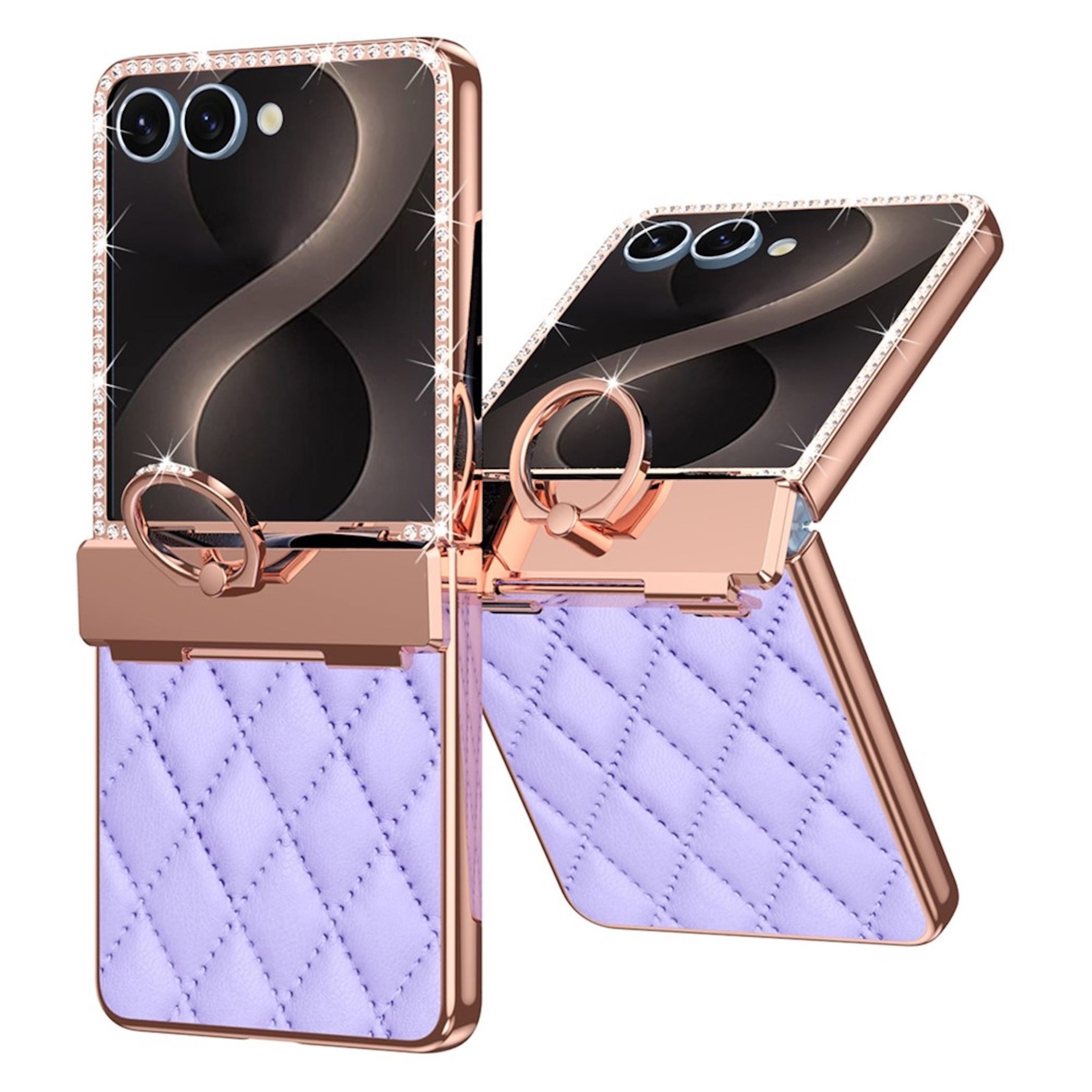 Wigento Handyhülle + Schutzglas für Samsung Galaxy Z Flip8 Ringhalter Strassverzierung 6,90 Zoll, Ringhalter, Schutzglas, Strassverzierung
