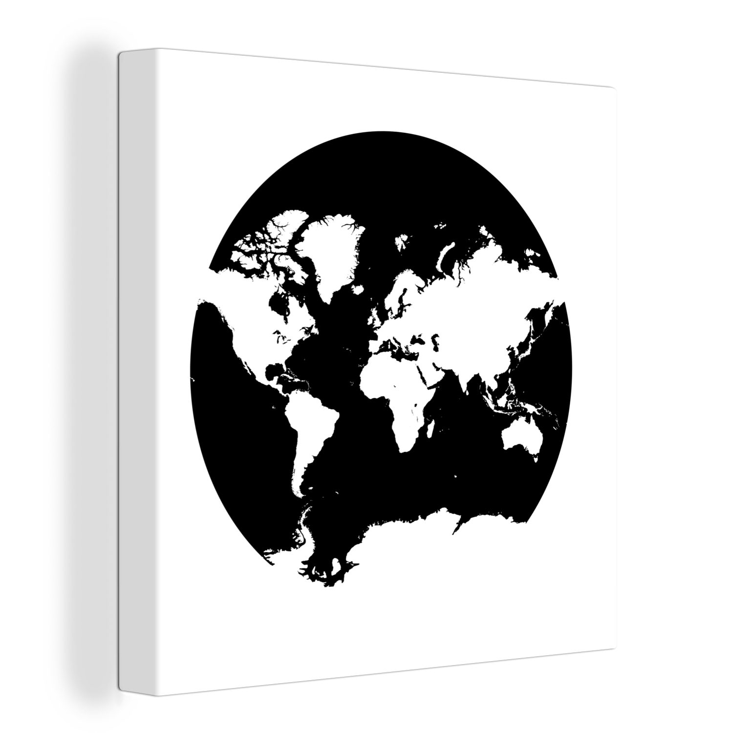 OneMillionCanvasses® Leinwandbild Wohnzimmer und Schwarz (1 Kreis - - weiß, für Schlafzimmer St), Weltkarte Leinwand Bilder