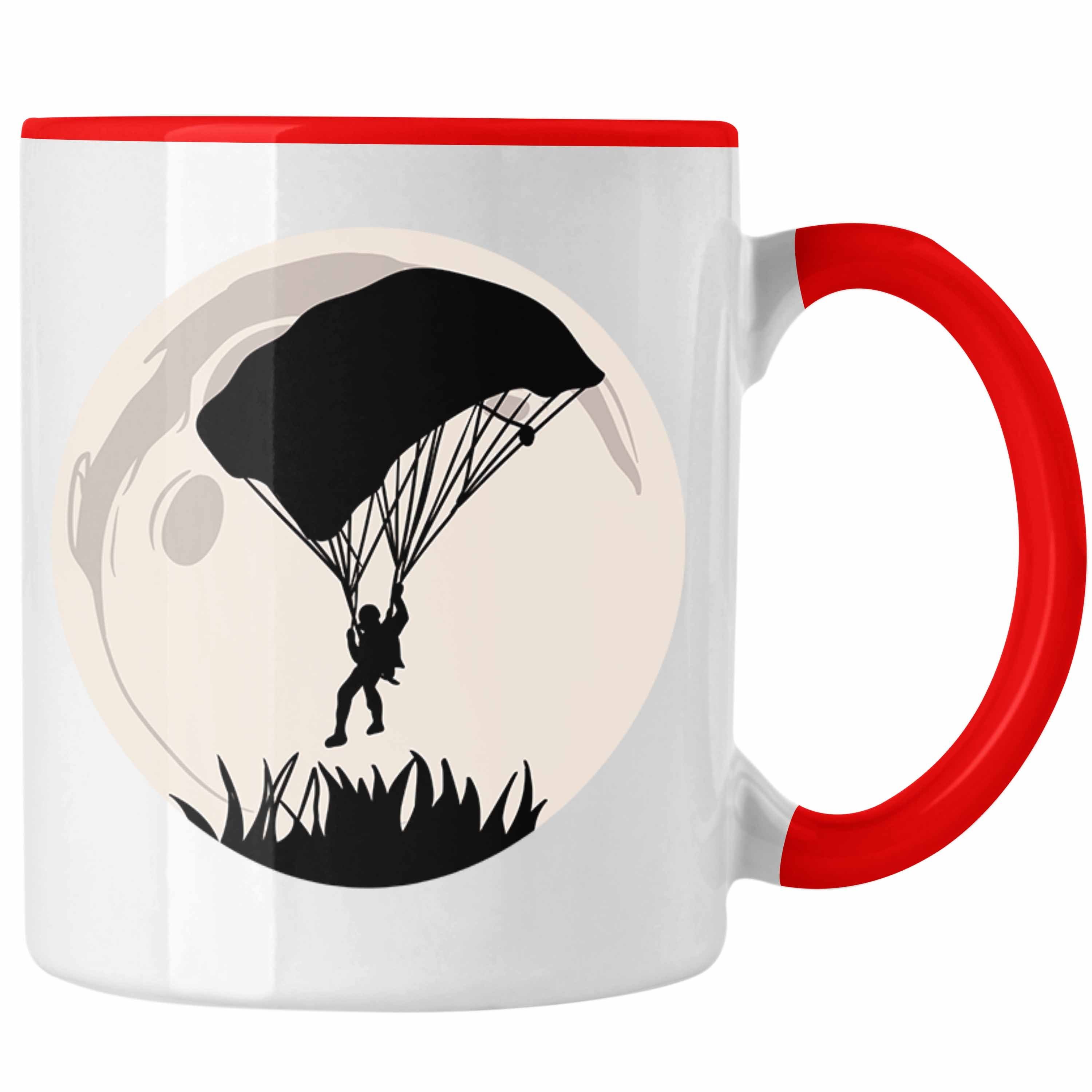 Trendation Tasse Lustige Tasse für Paragliding- und Fallschirmspringer Geschenk Abenteu Rot | Teetassen